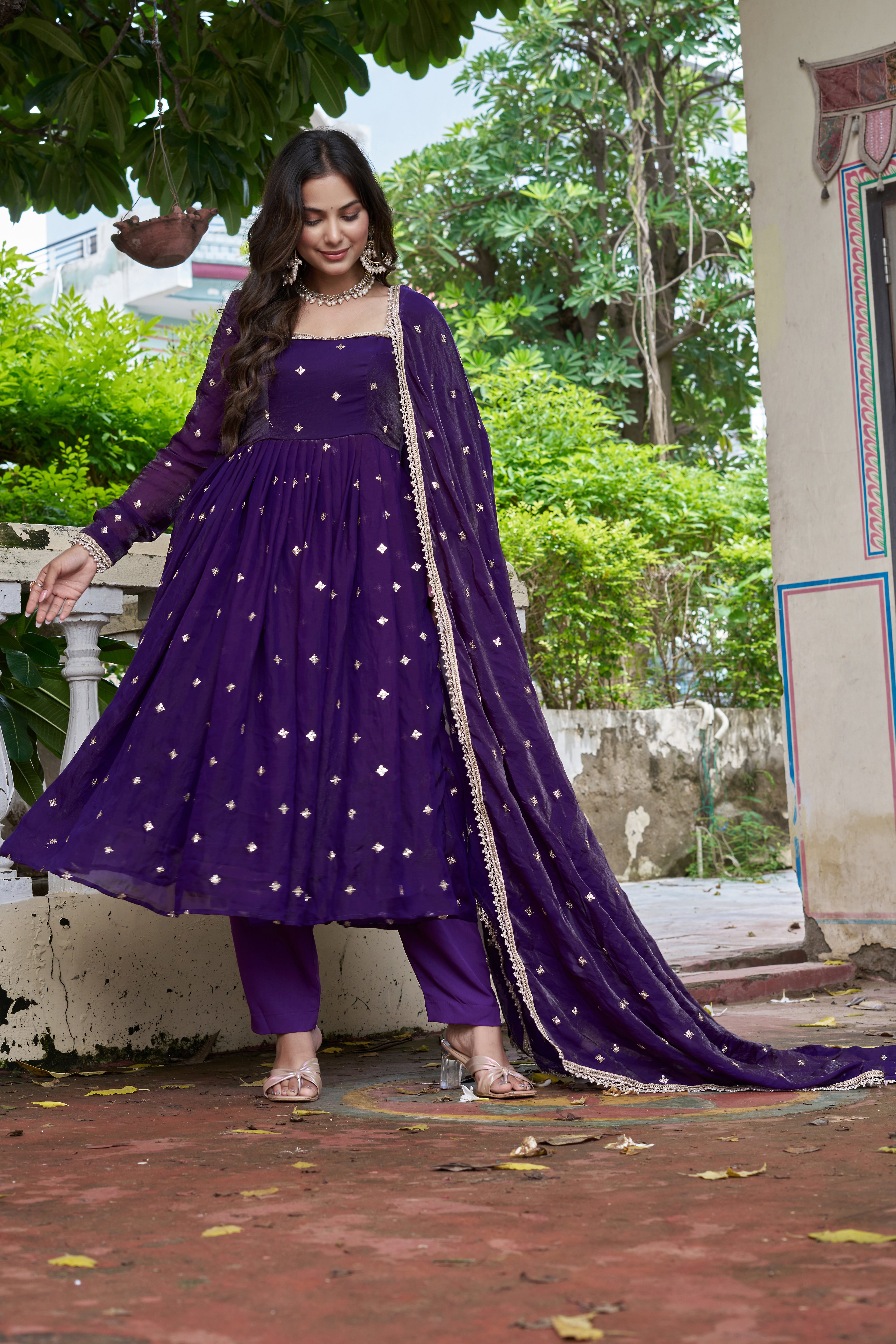 Indigo Color Fendy Silk Designer Suit | Nardev Fashion