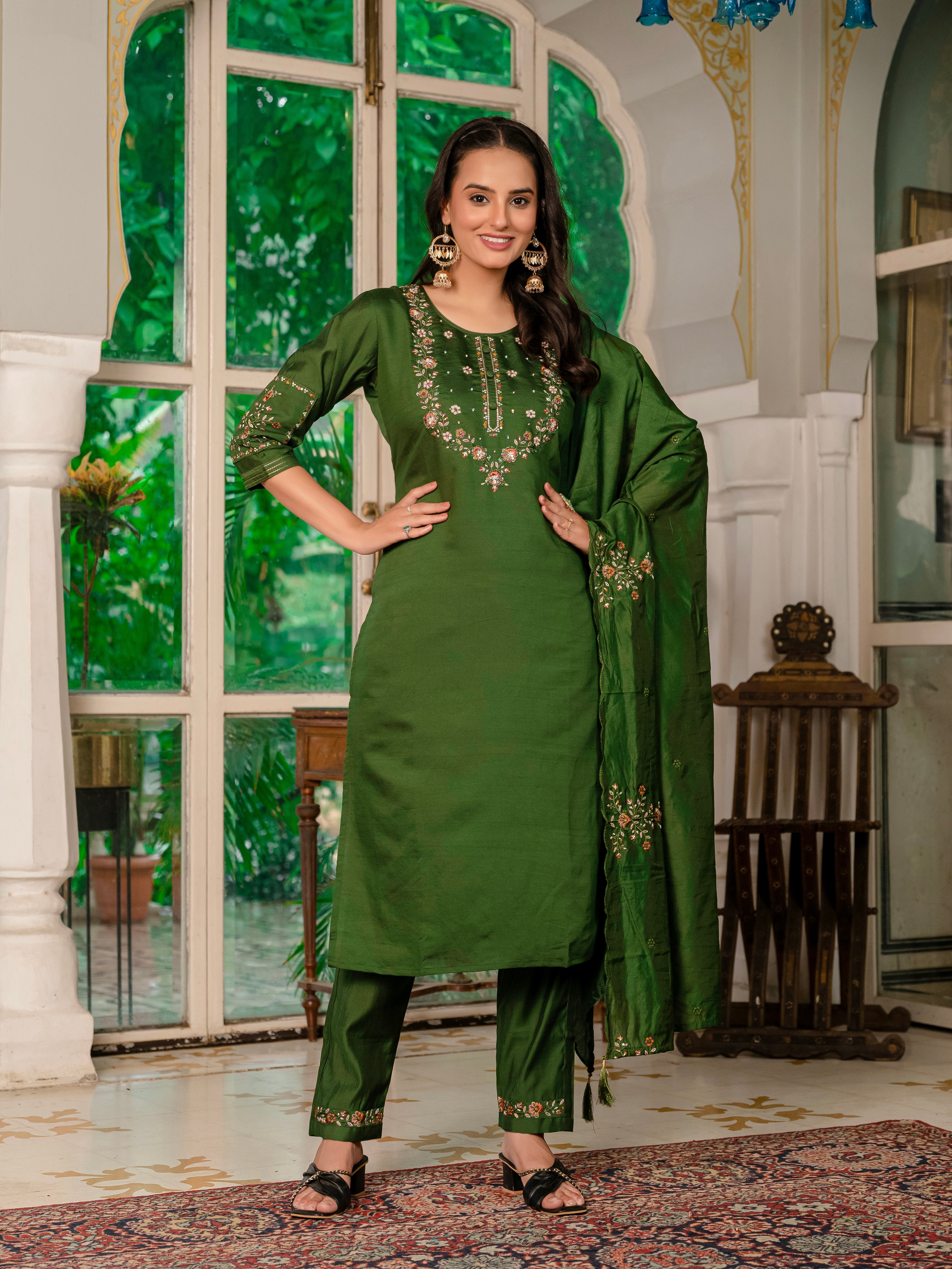 Jaipuri Green Straight Kurti Set  Nardev Fashion