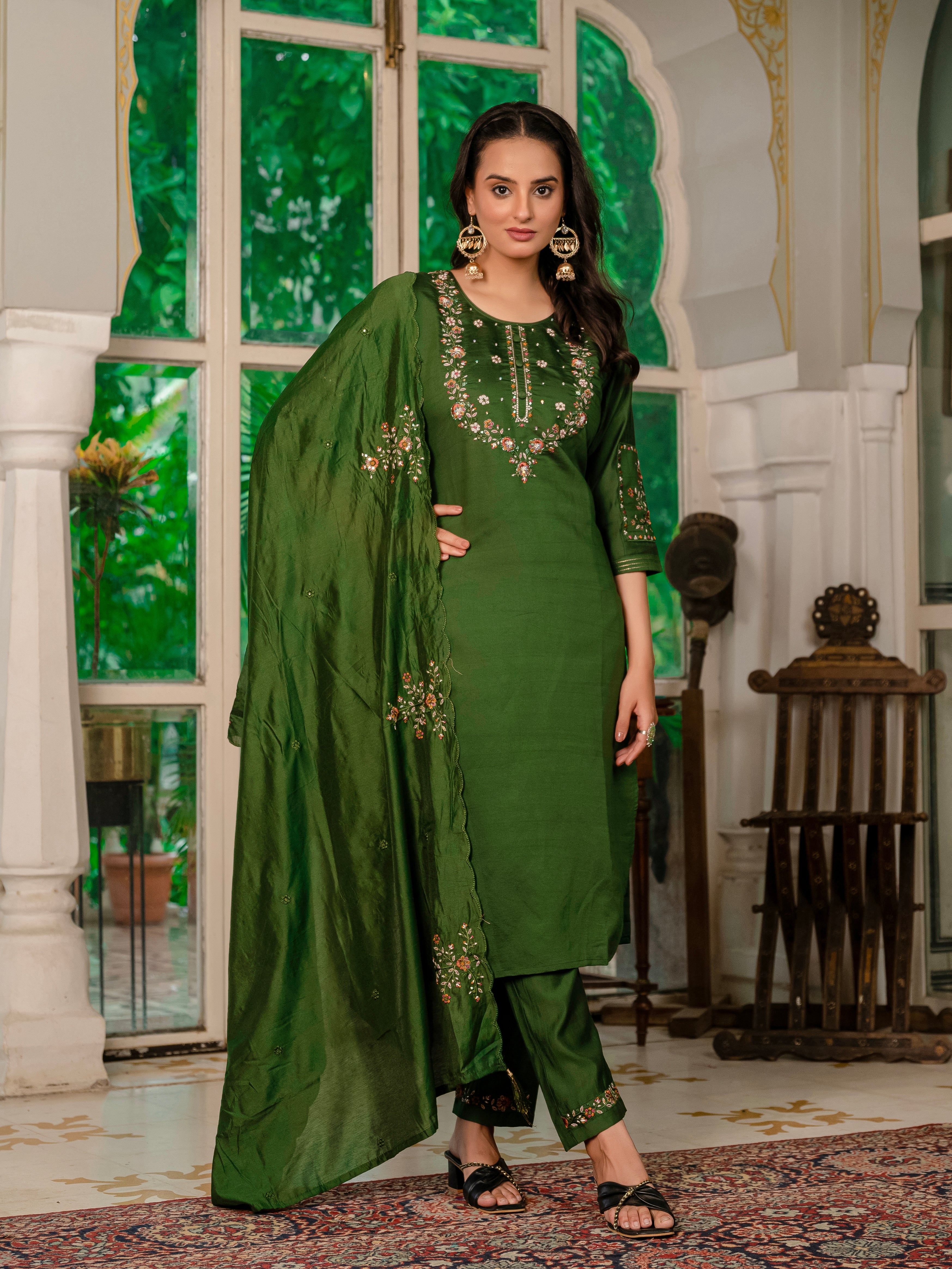 Jaipuri Green Straight Kurti Set  Nardev Fashion
