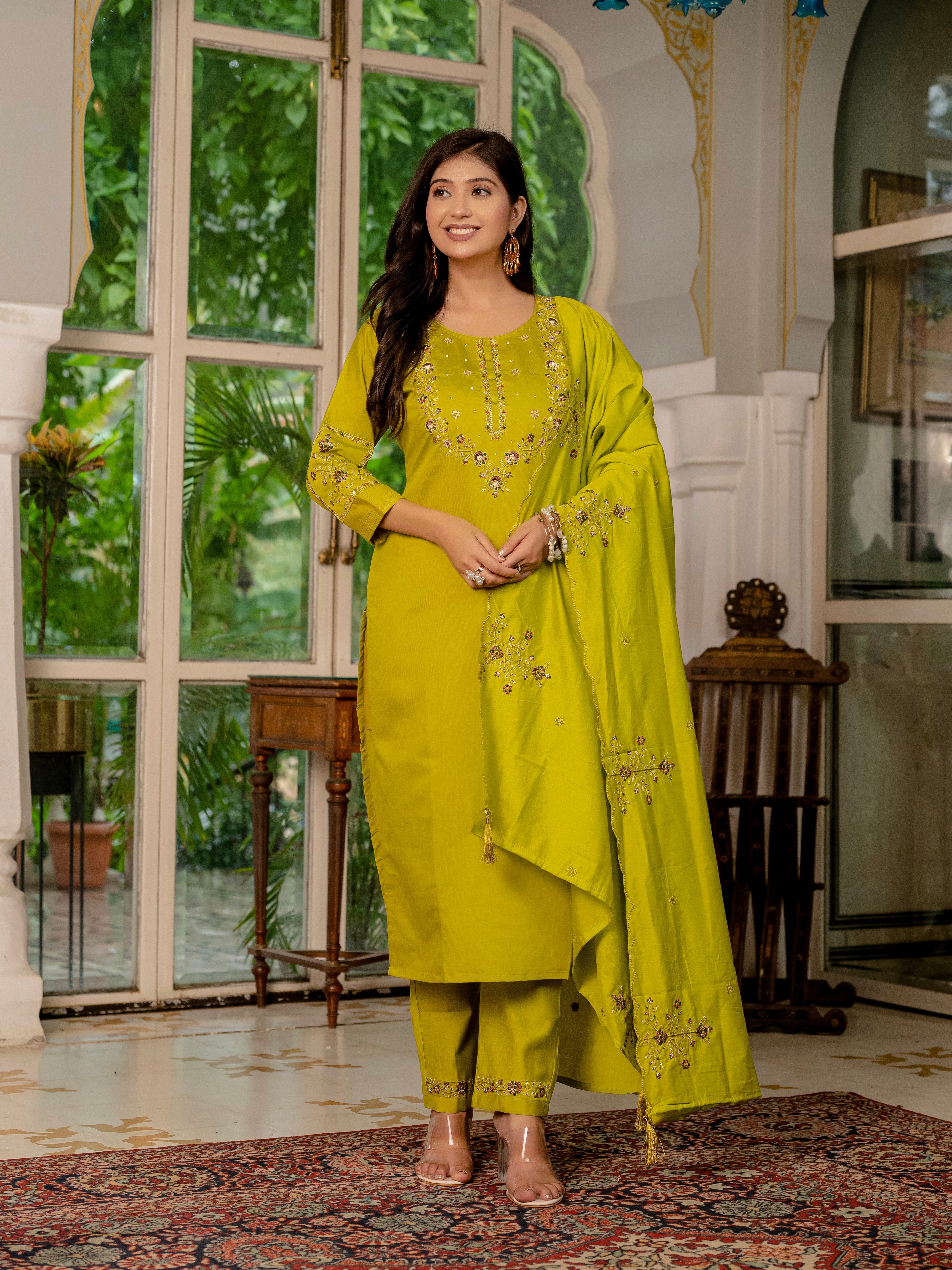 Jaipuri Yellow Straight Kurti Set | Nardev Fashion