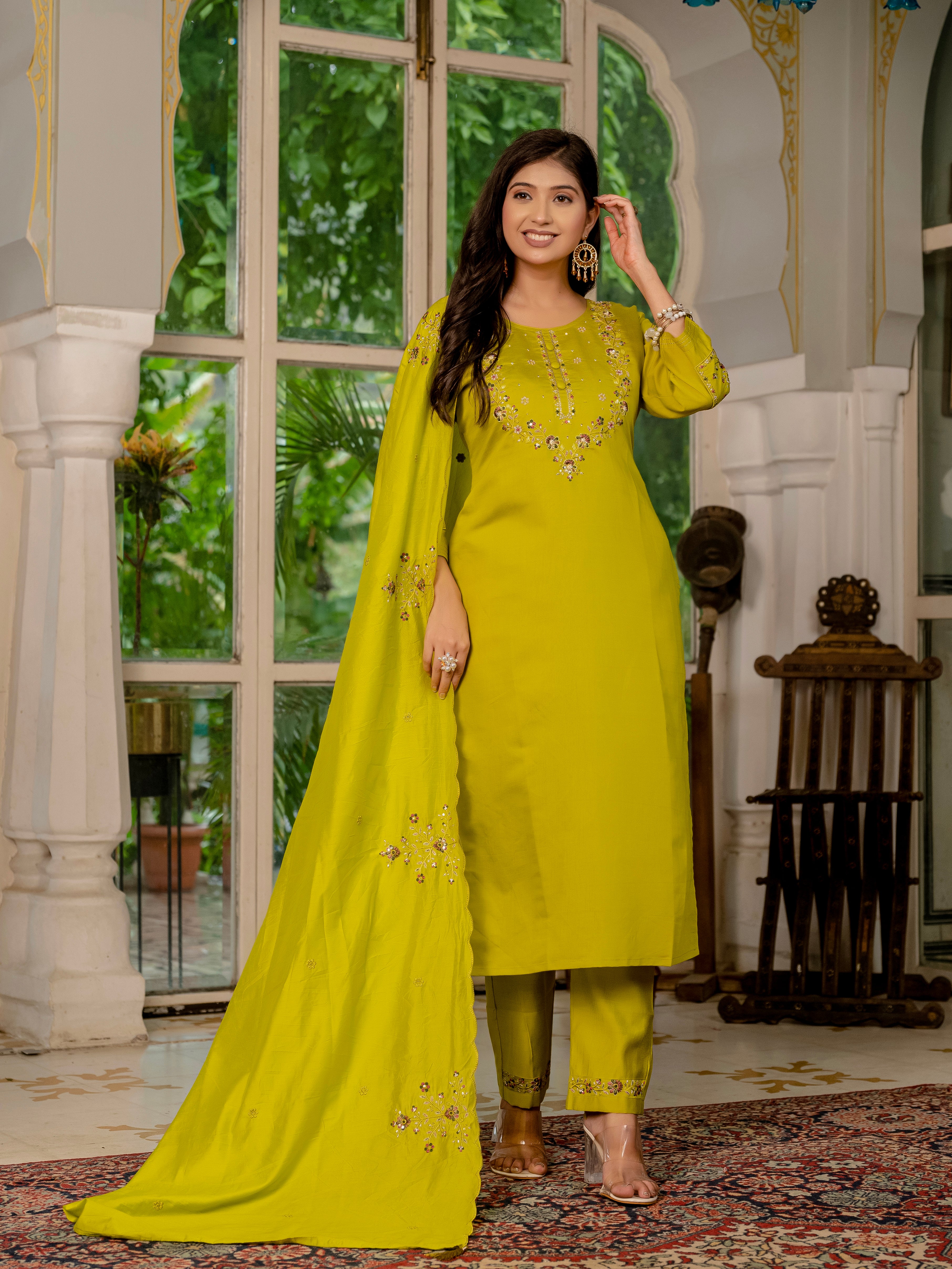 Jaipuri Yellow Straight Kurti Set | Nardev Fashion