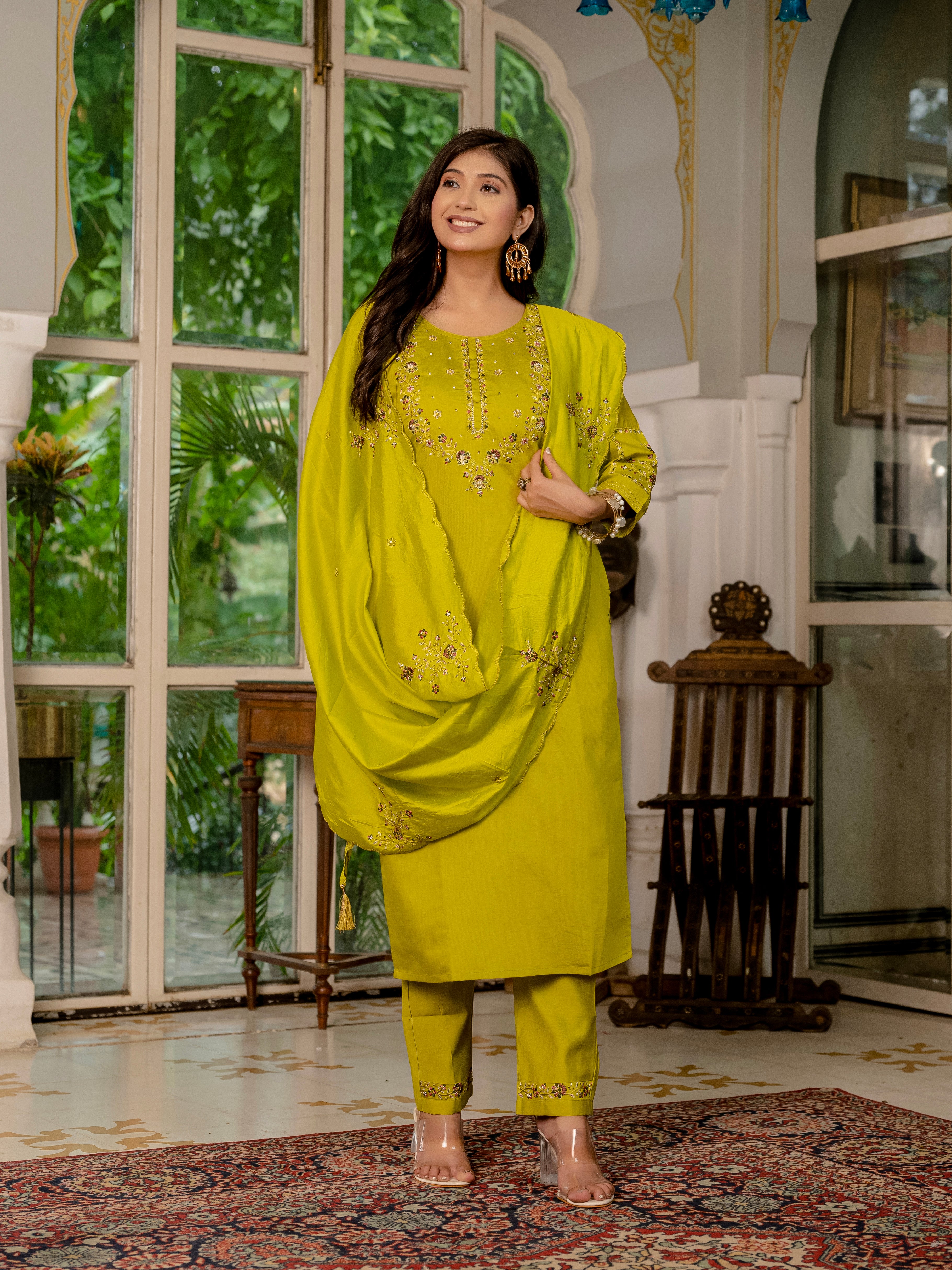 Jaipuri Yellow Straight Kurti Set | Nardev Fashion