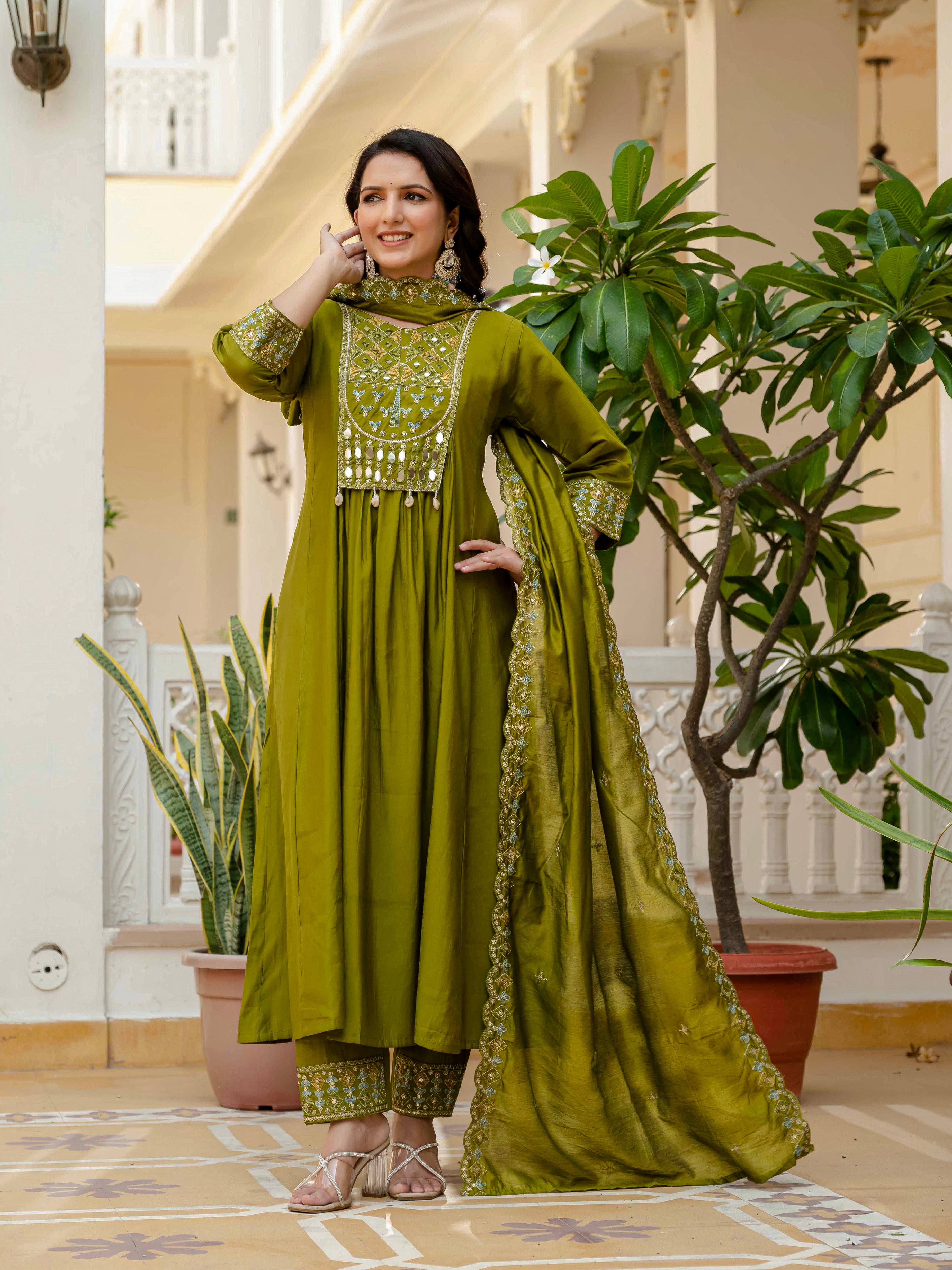 Jaypur Patywear Green Anarkali Kurti Set | Nardev Fashion