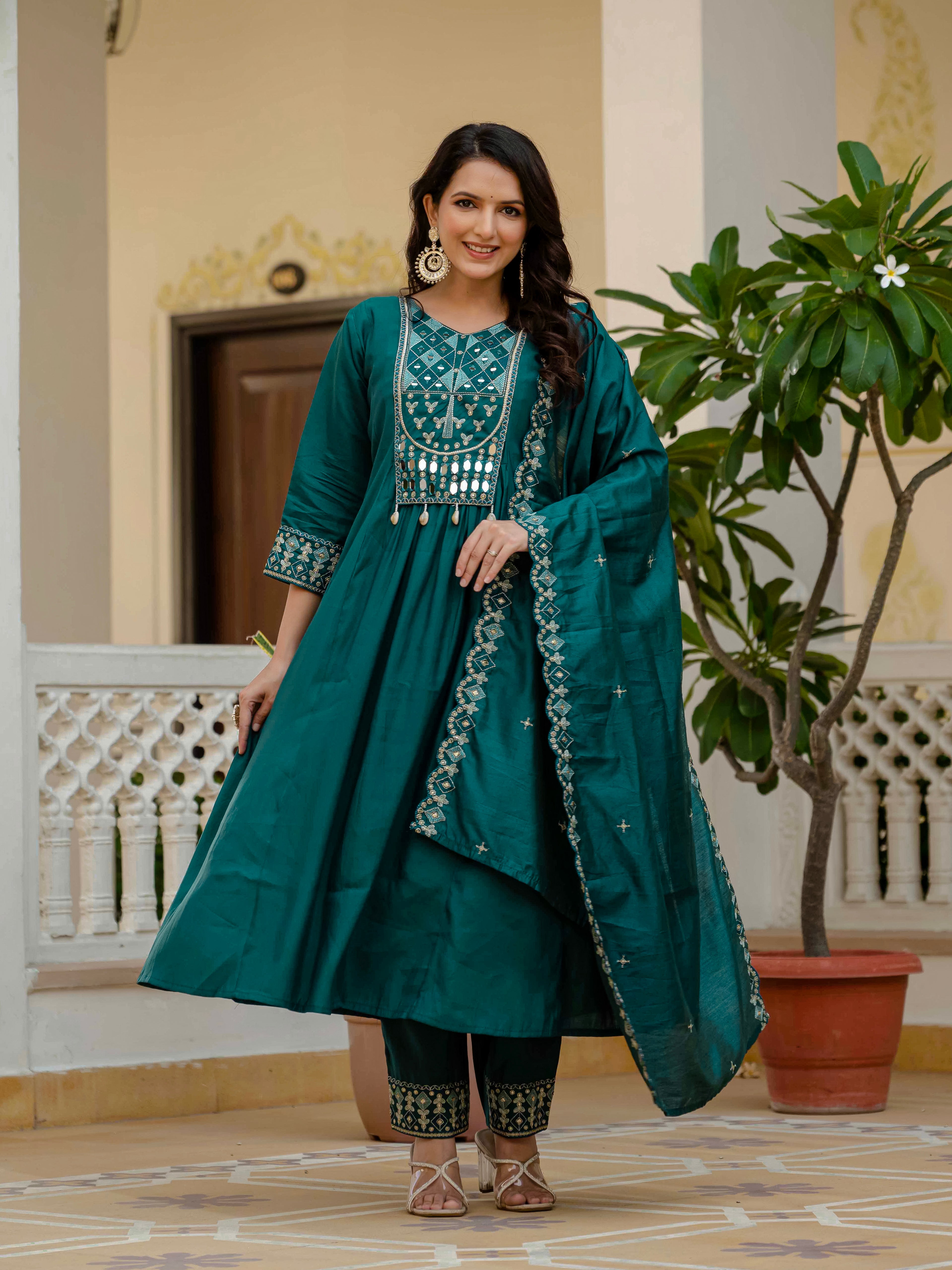 Jaypur Patywear Teal Anarkali Kurti Set | Nardev Fashion