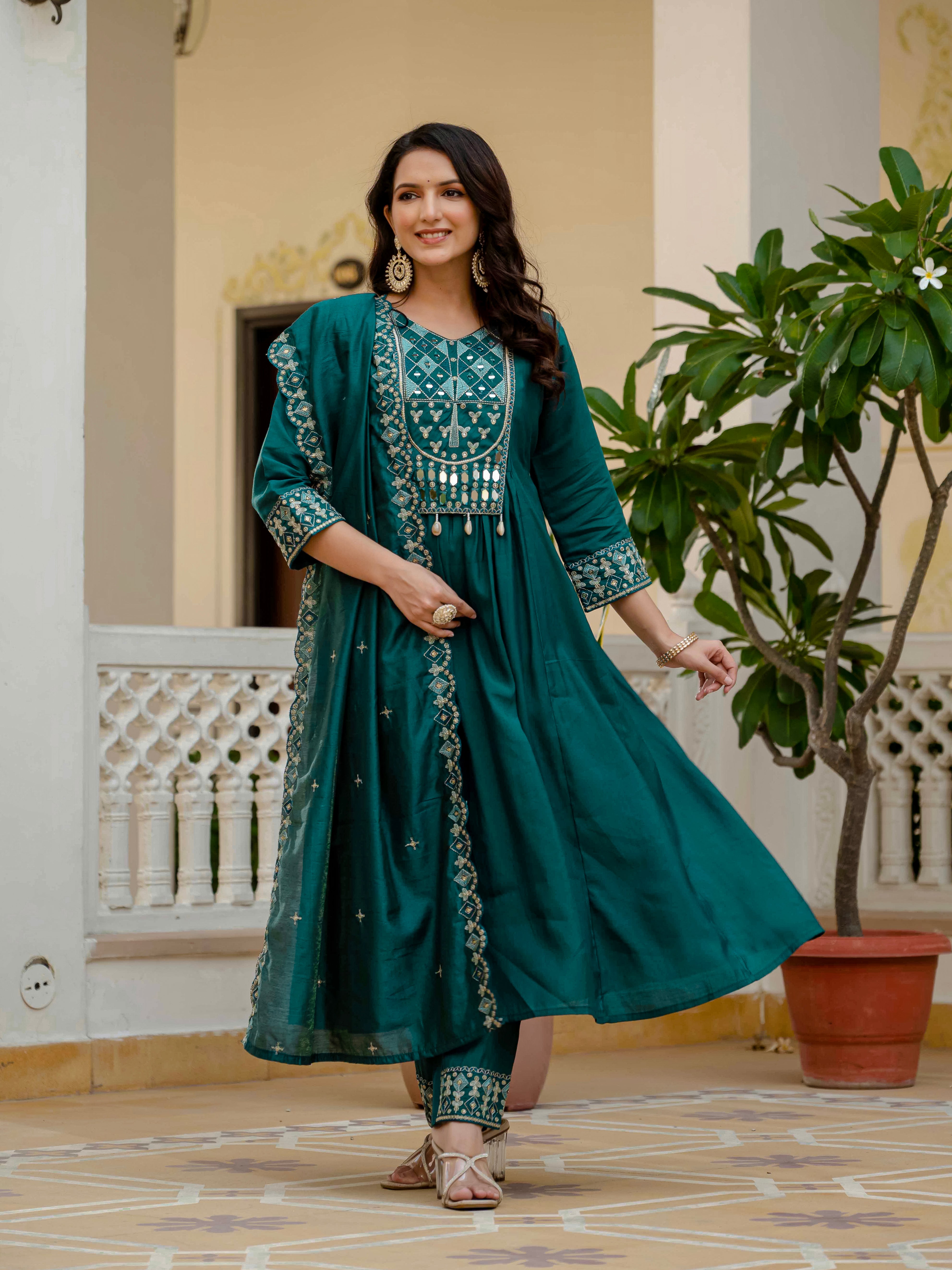 Jaypur Patywear Teal Anarkali Kurti Set | Nardev Fashion