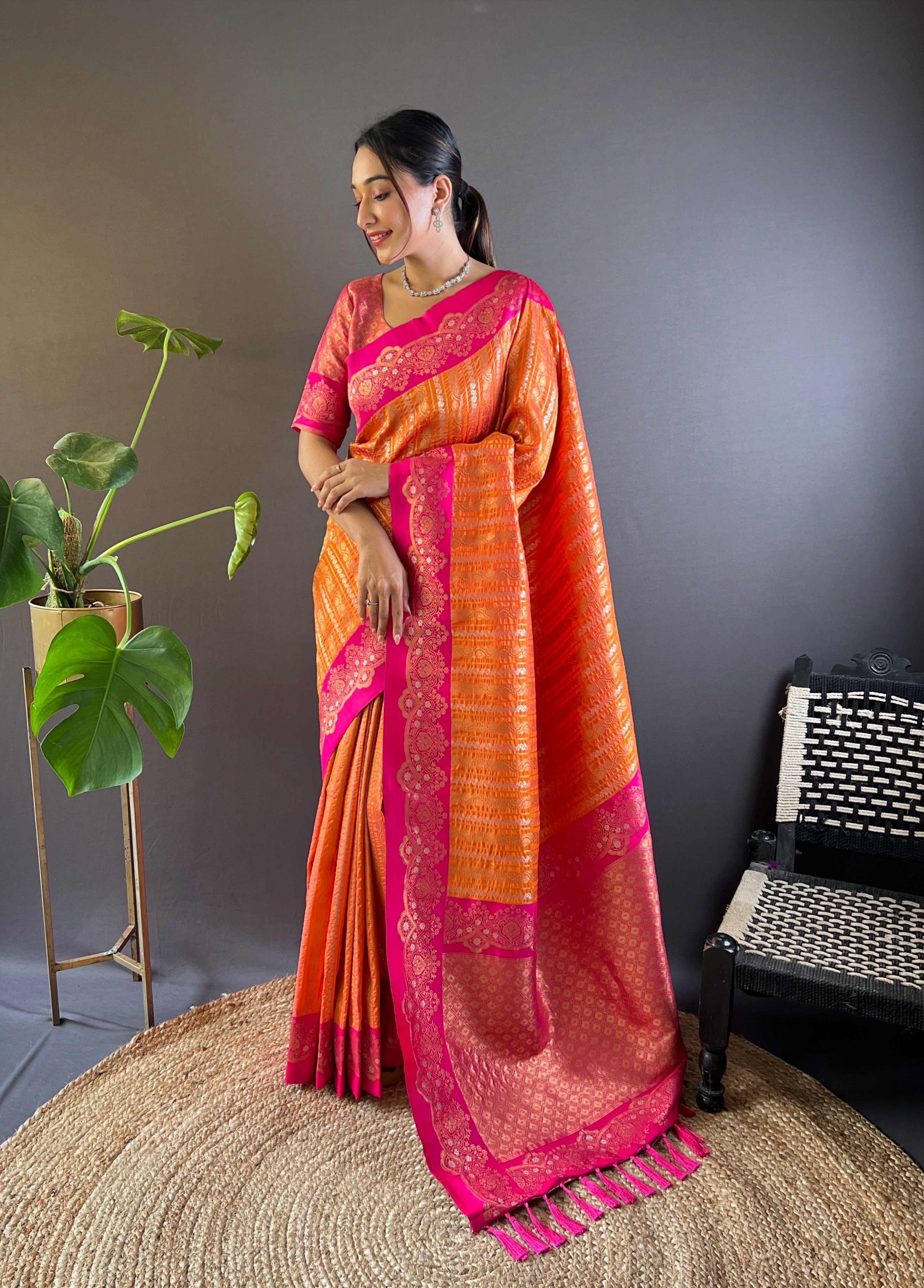 Kesari Soft Silk Zari Woven Partywear Saree