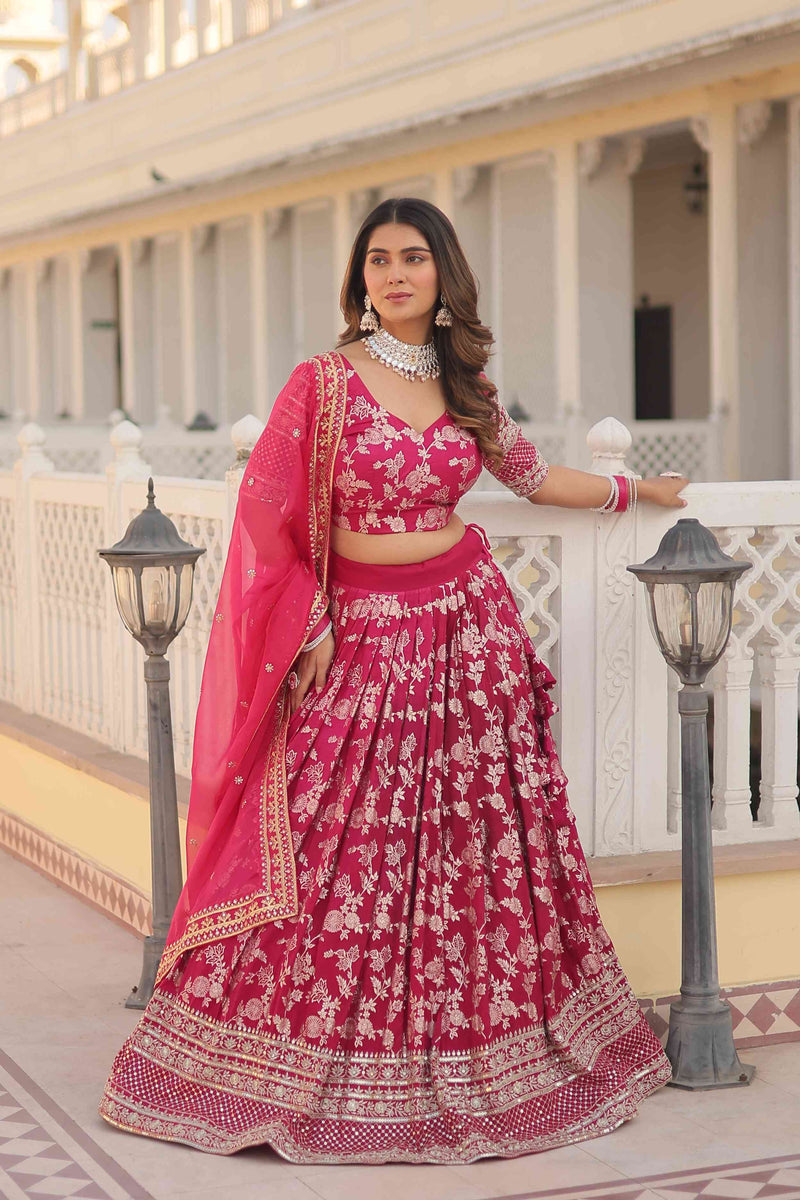 Pink Color Pure Silk Half Saree Lehenga Choli With Zari Weaving and Dupatta  in USA, UK, Malaysia, South Africa, Dubai, Singapore