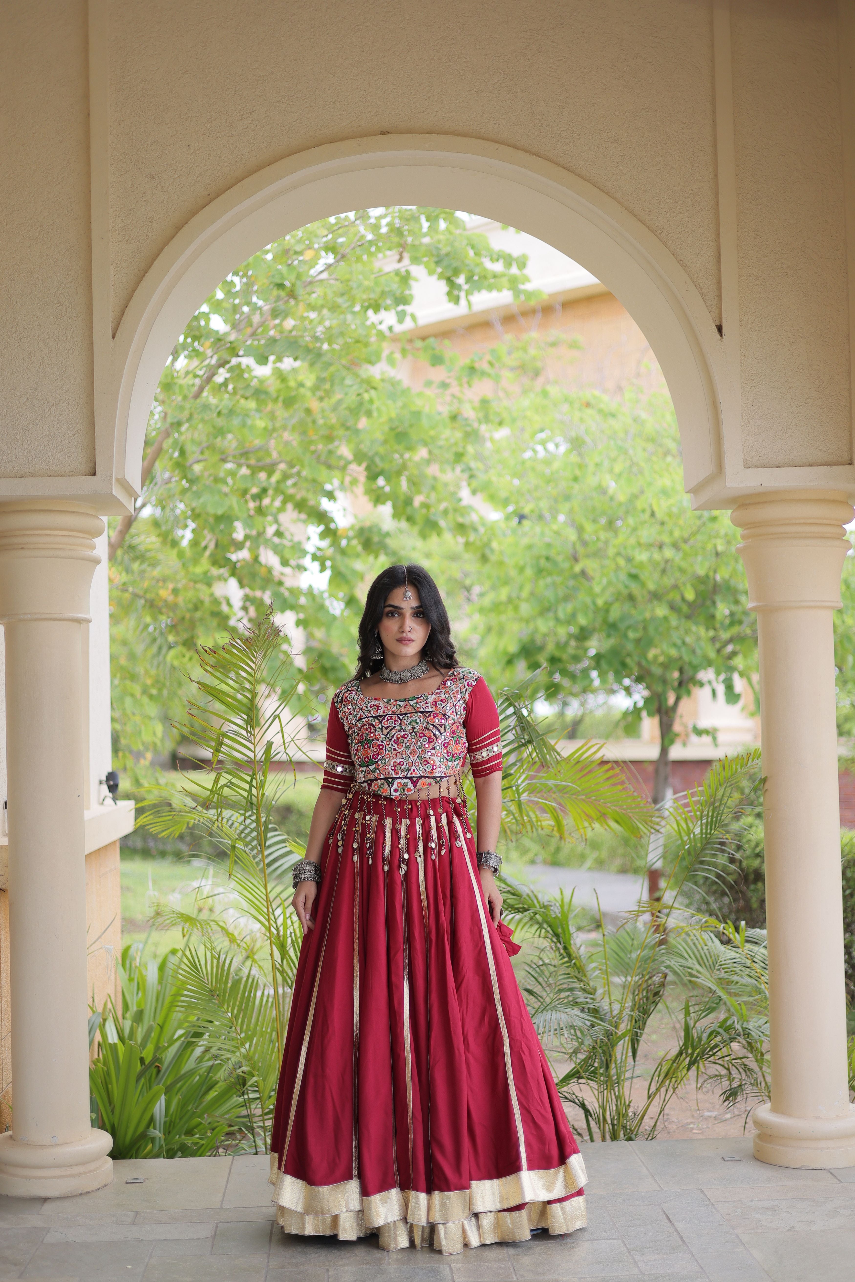 Maroon Rayon Lehenga Choli with Gota Patti & Gamthi Mirror Work