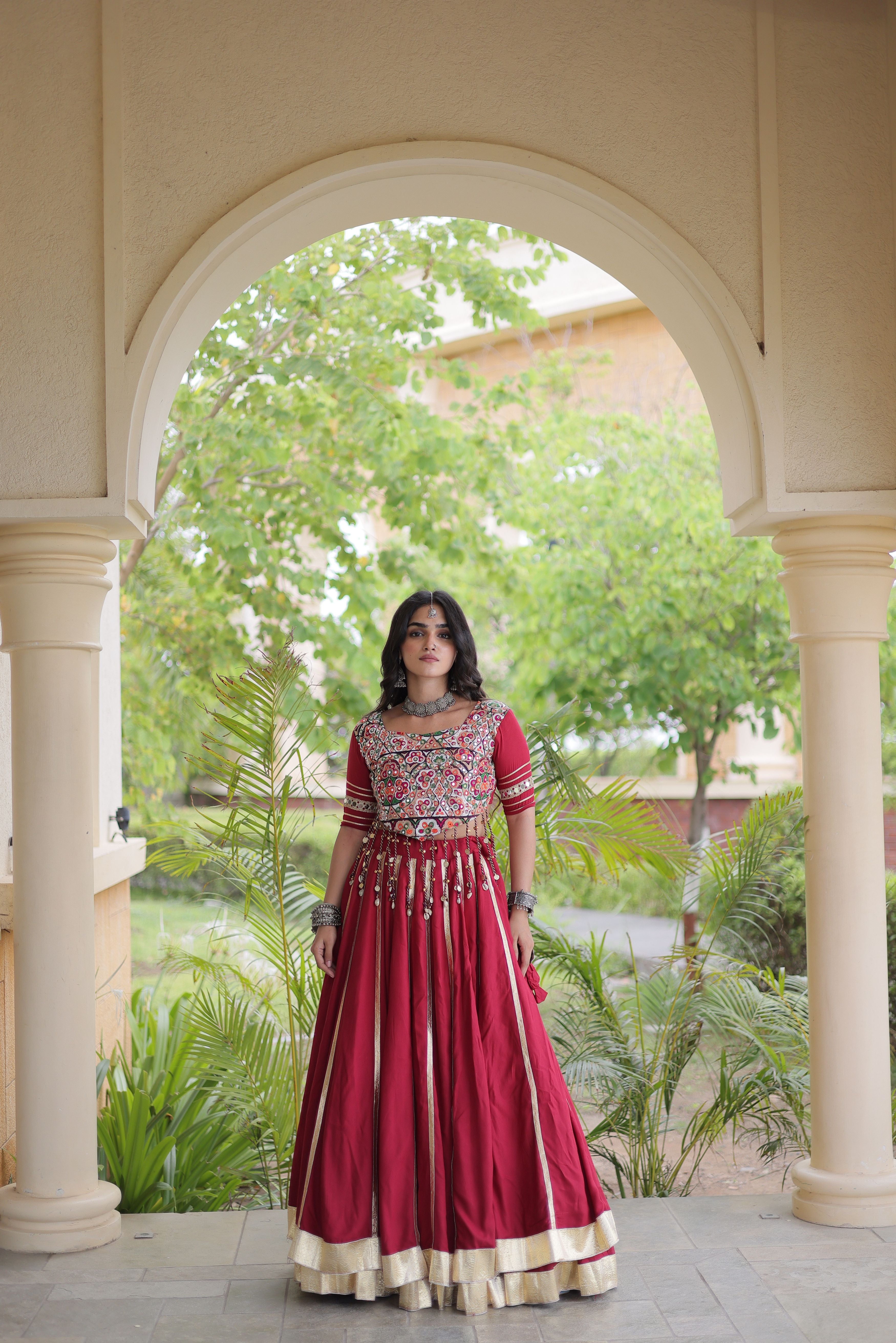 Maroon Rayon Lehenga Choli with Gota Patti & Gamthi Mirror Work