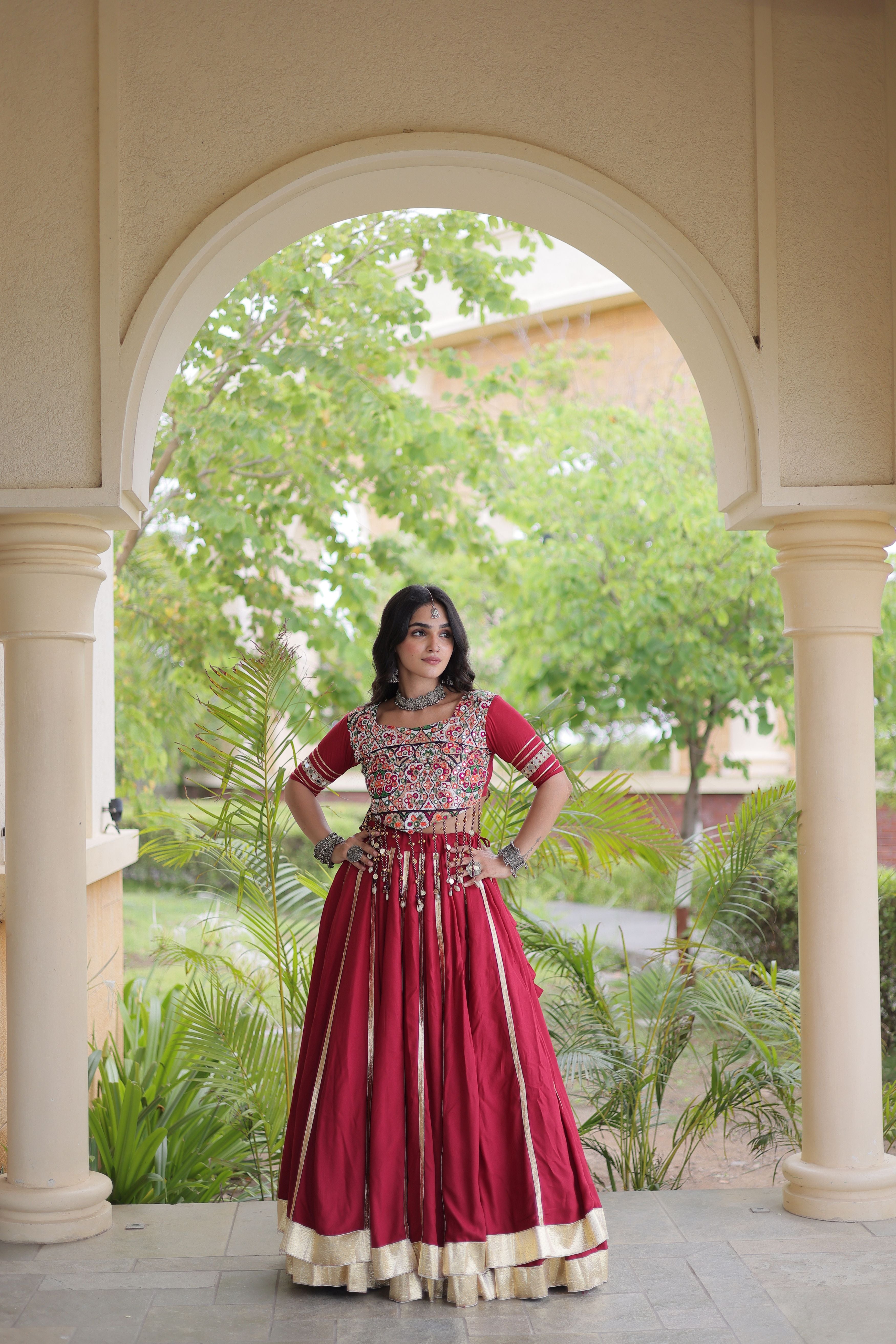 Maroon Rayon Lehenga Choli with Gota Patti & Gamthi Mirror Work