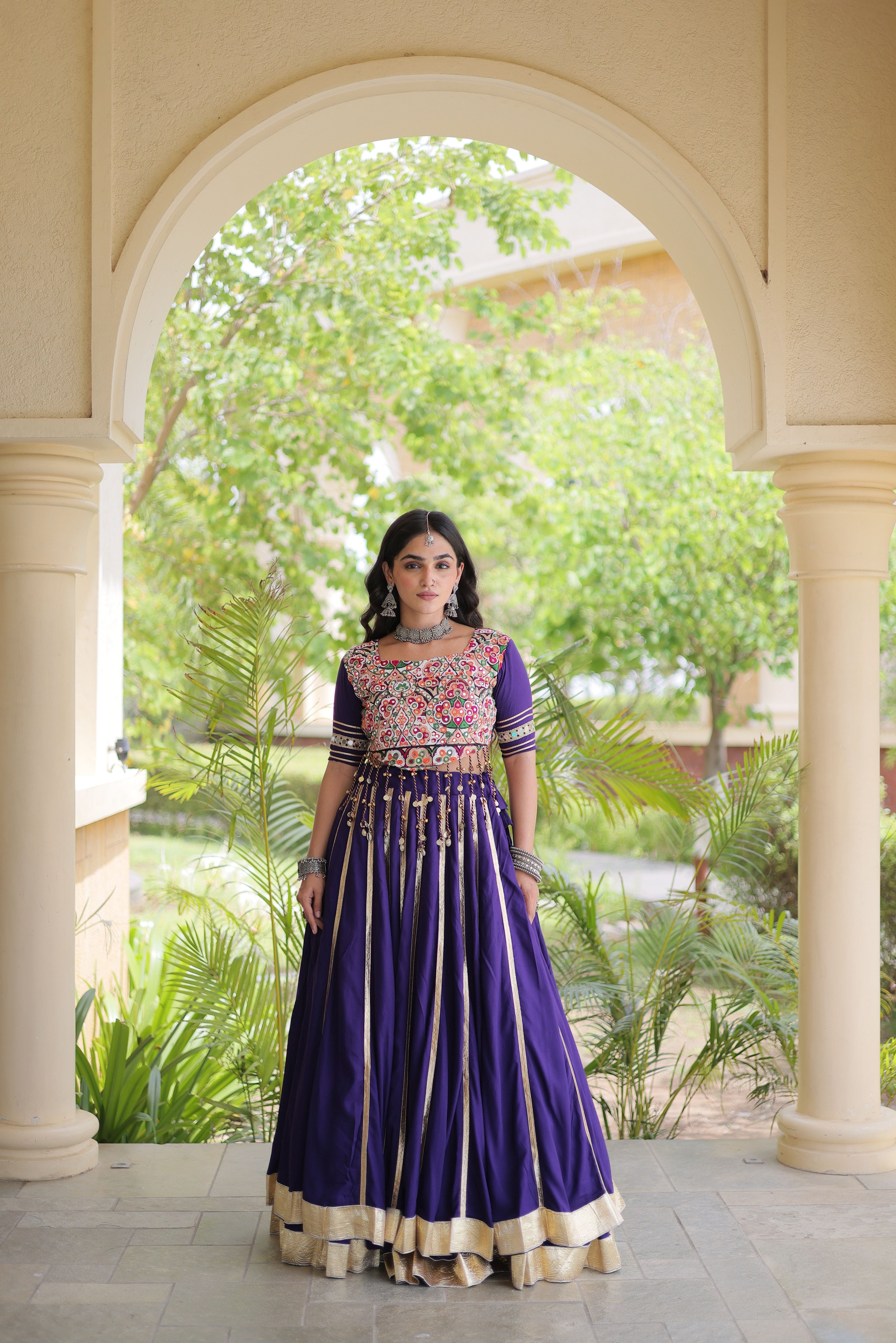 Purple Rayon Lehenga Choli with Gota Patti & Gamthi Mirror Work