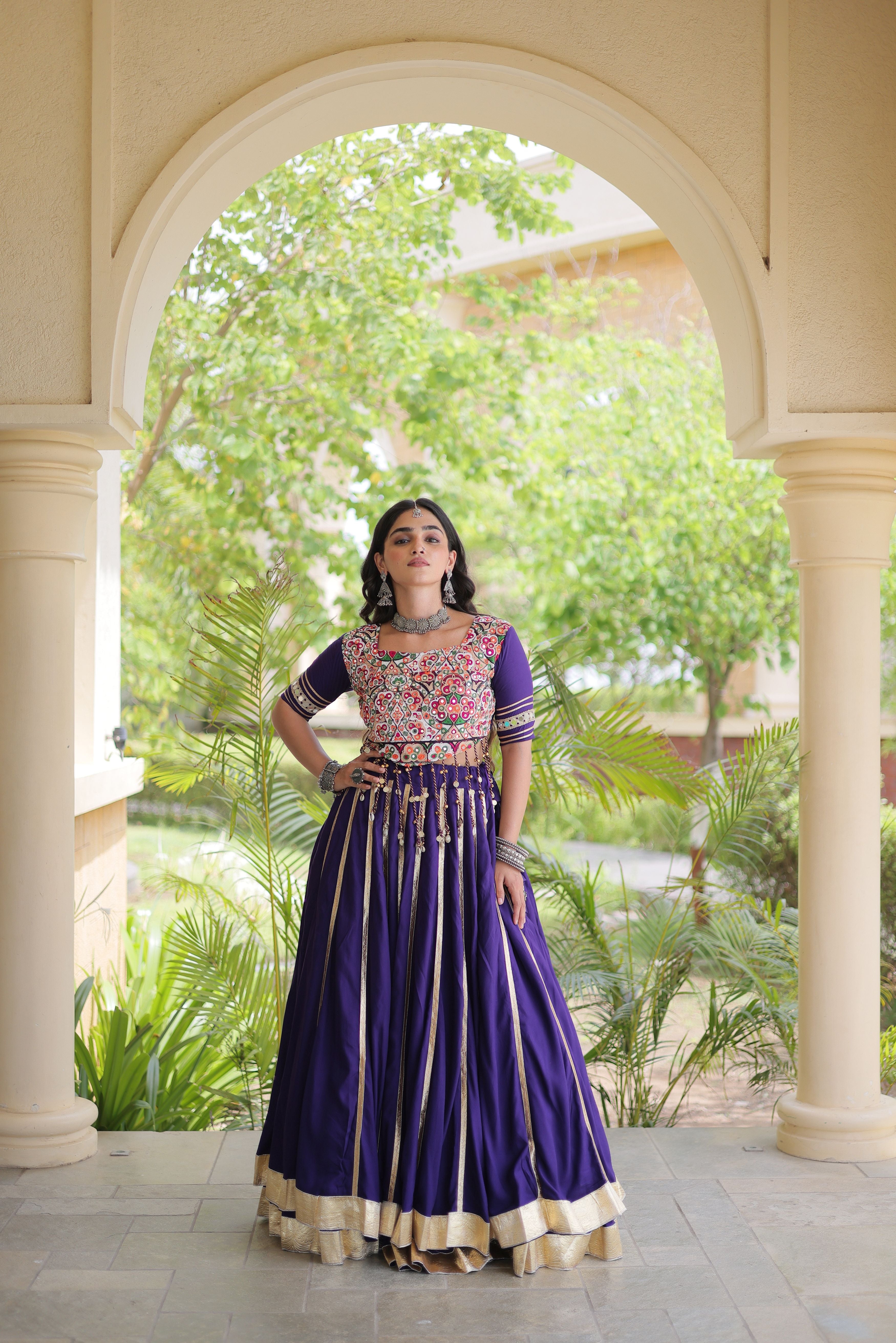 Purple Rayon Lehenga Choli with Gota Patti & Gamthi Mirror Work