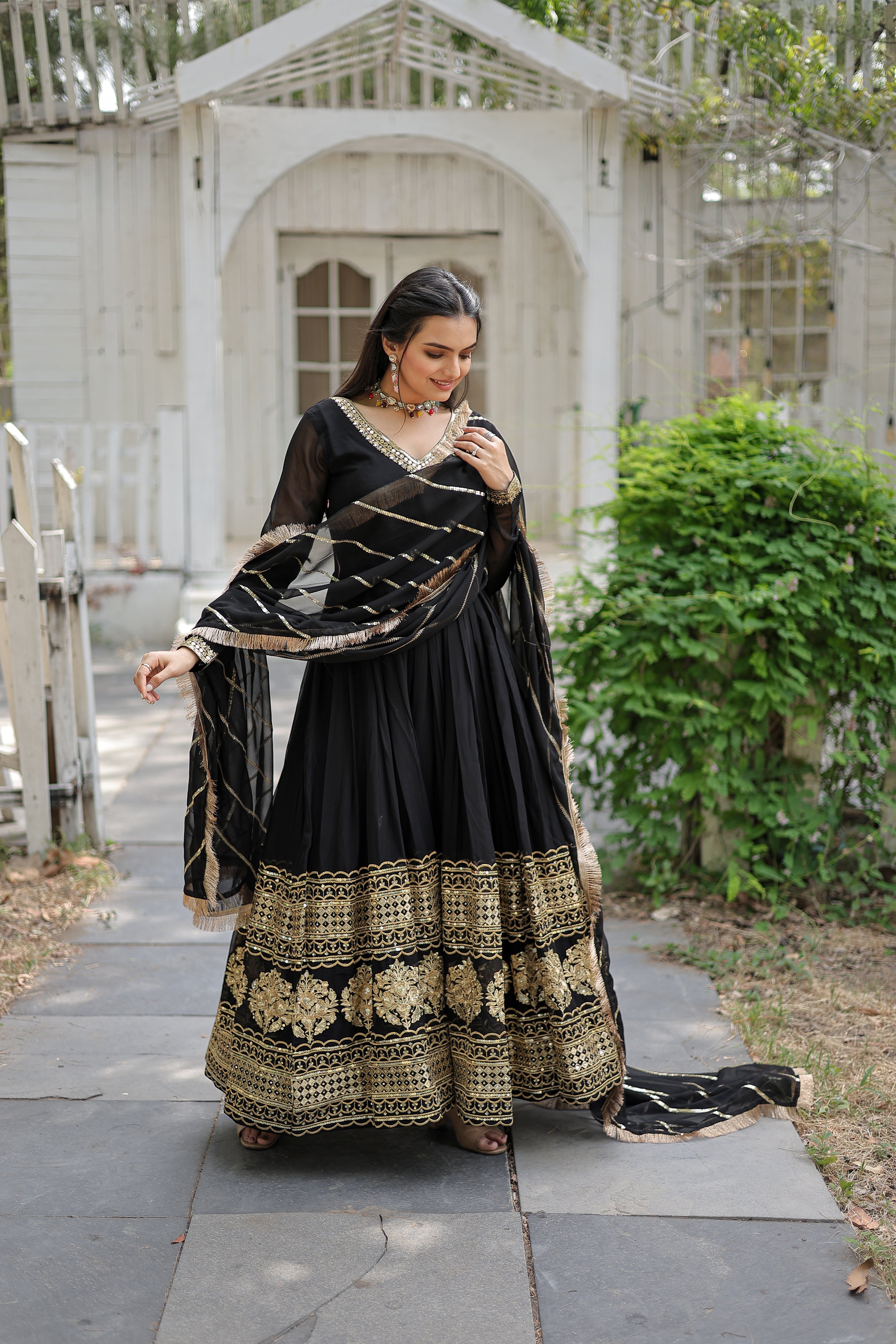 Black Anarkali Gown with Dupatta