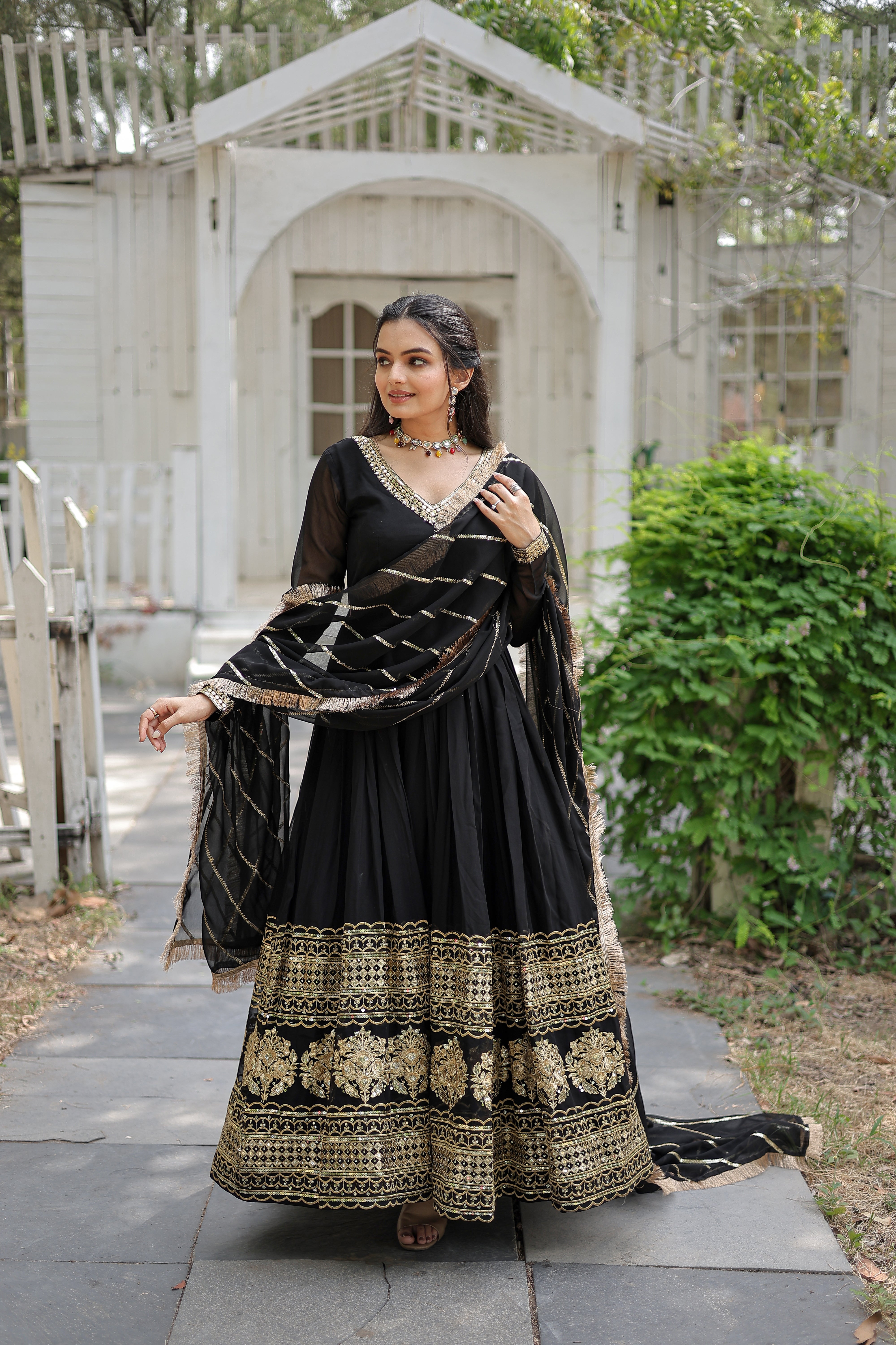 Black Anarkali Gown with Dupatta