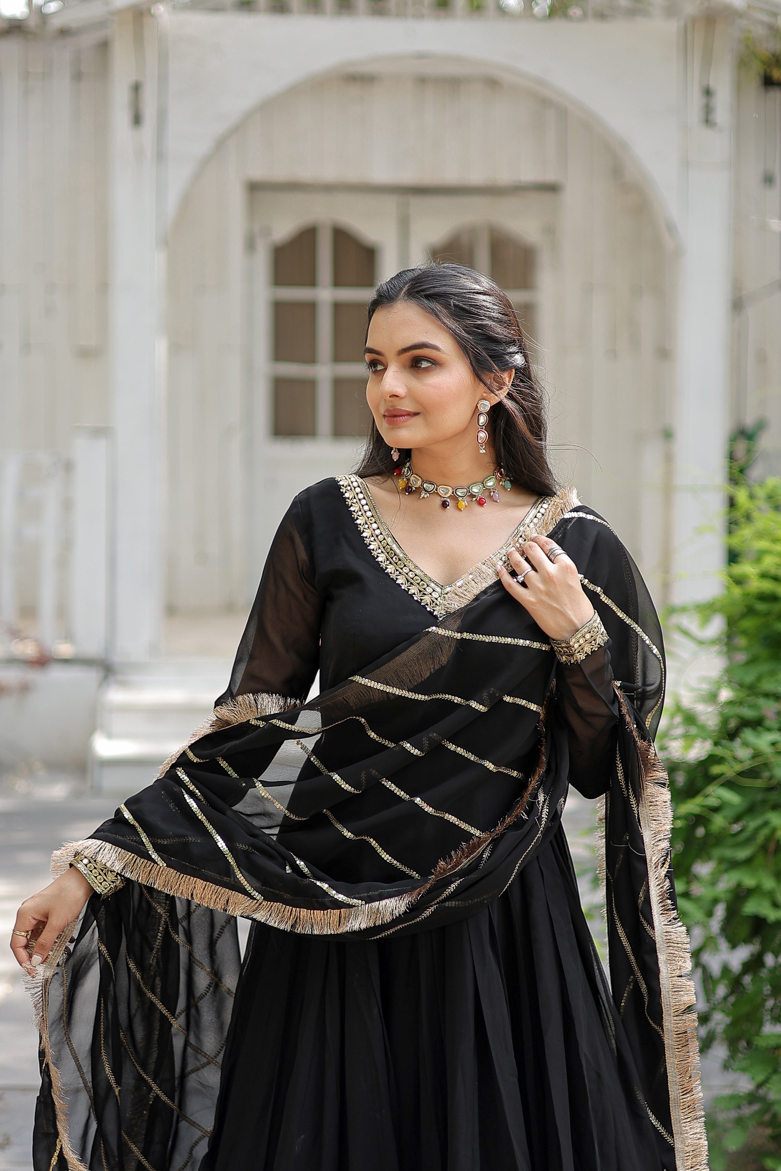 Black Anarkali Gown with Dupatta