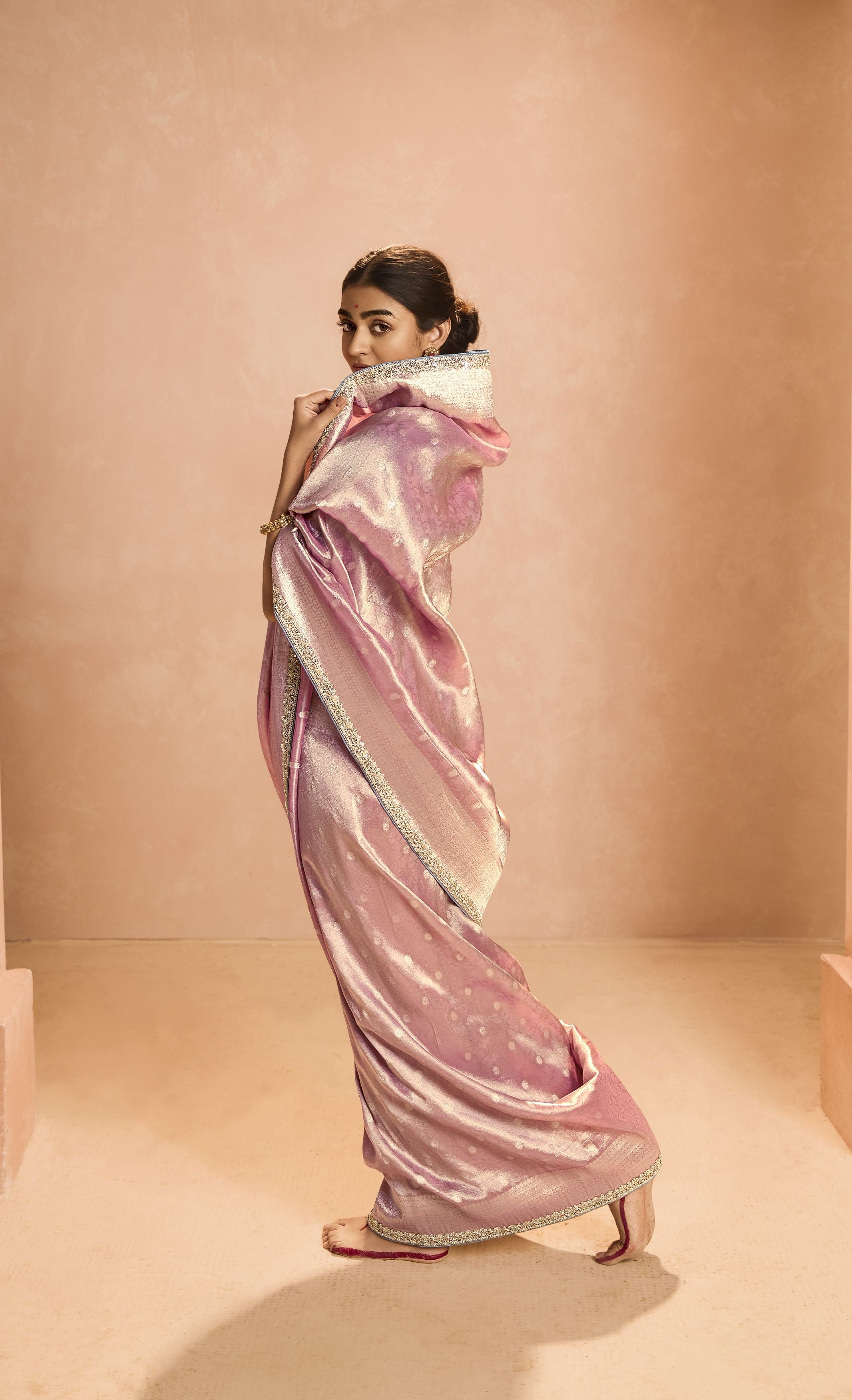 Light Pink Festival Wear Tissue Silk Saree