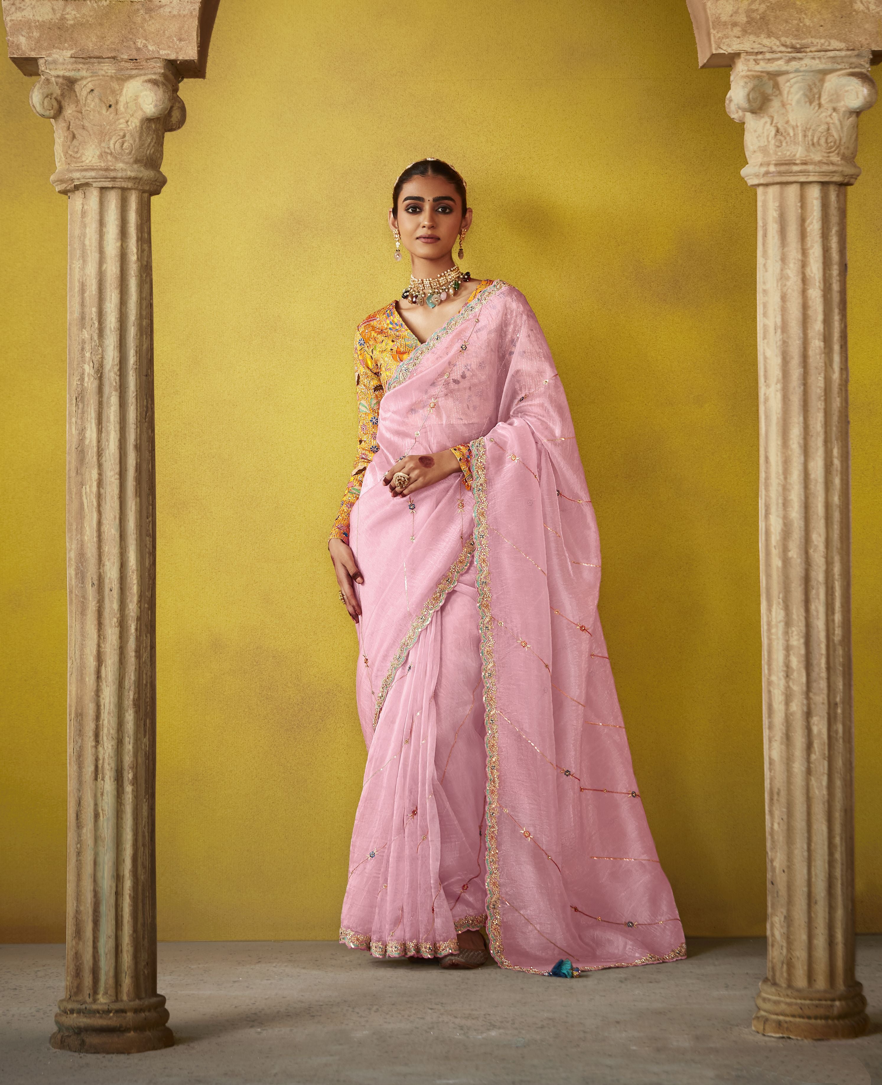 Light Pink Letest Style Tissue Saree