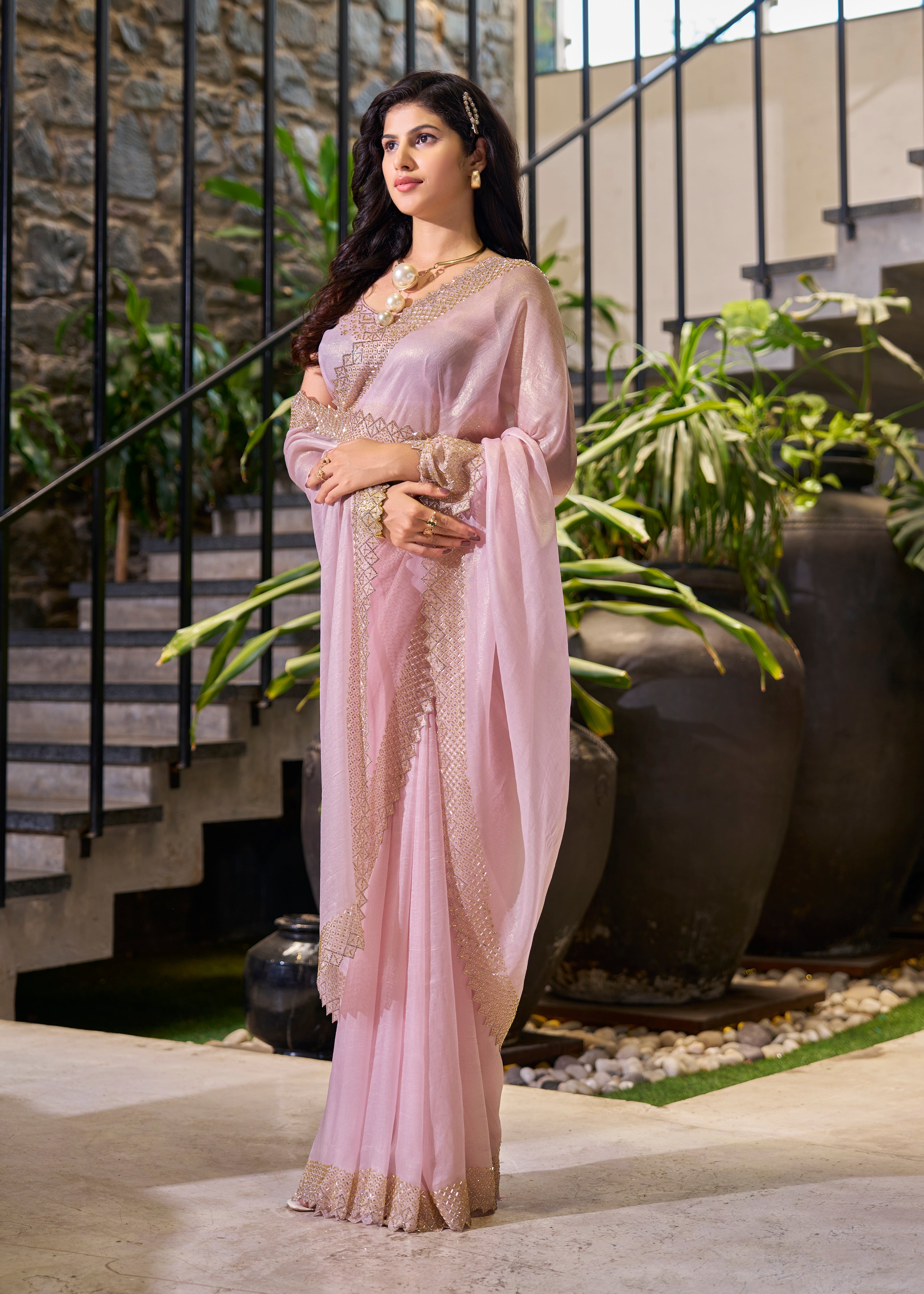 Light Pink Saree For Party Wear