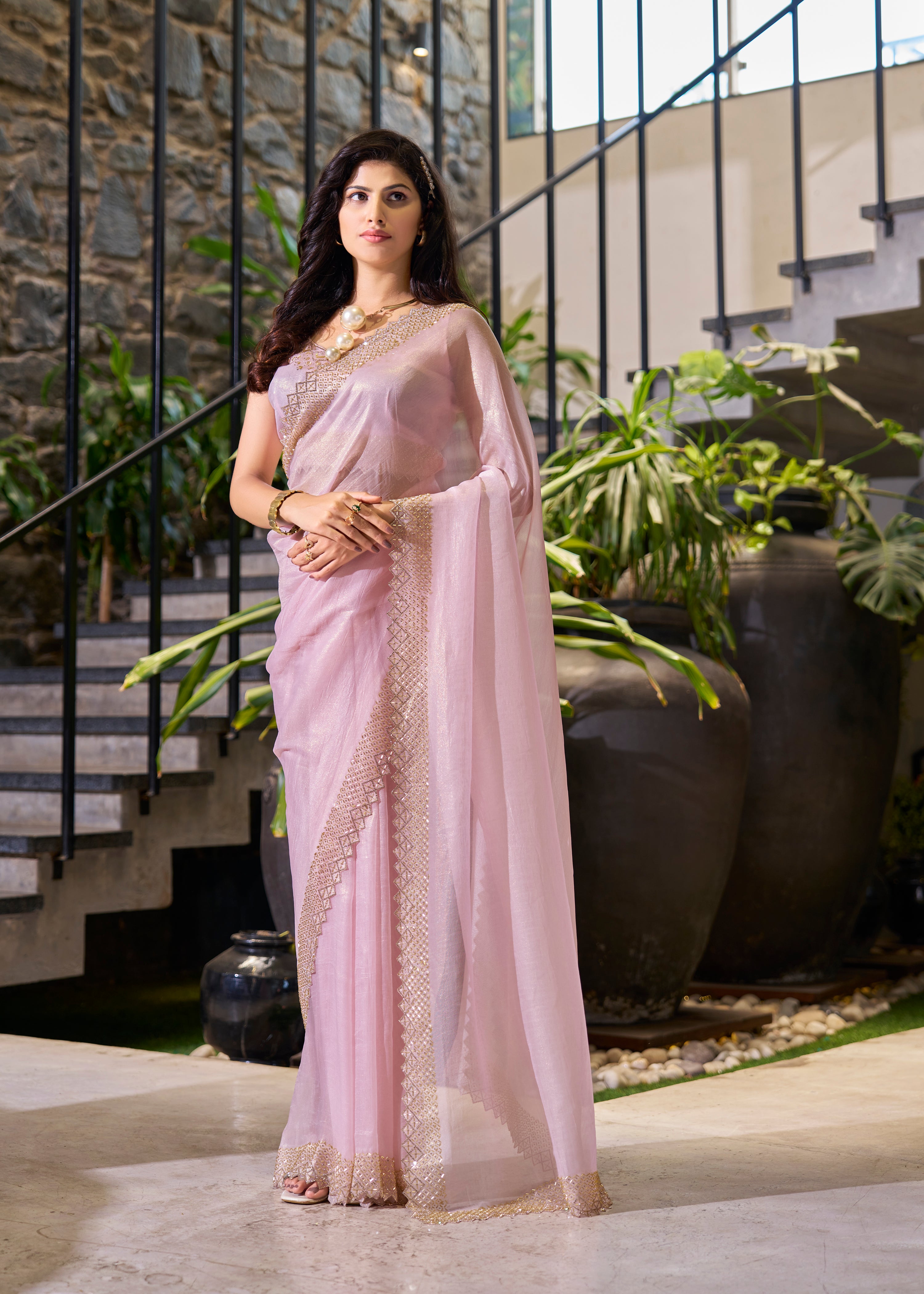 Light Pink Saree For Party Wear