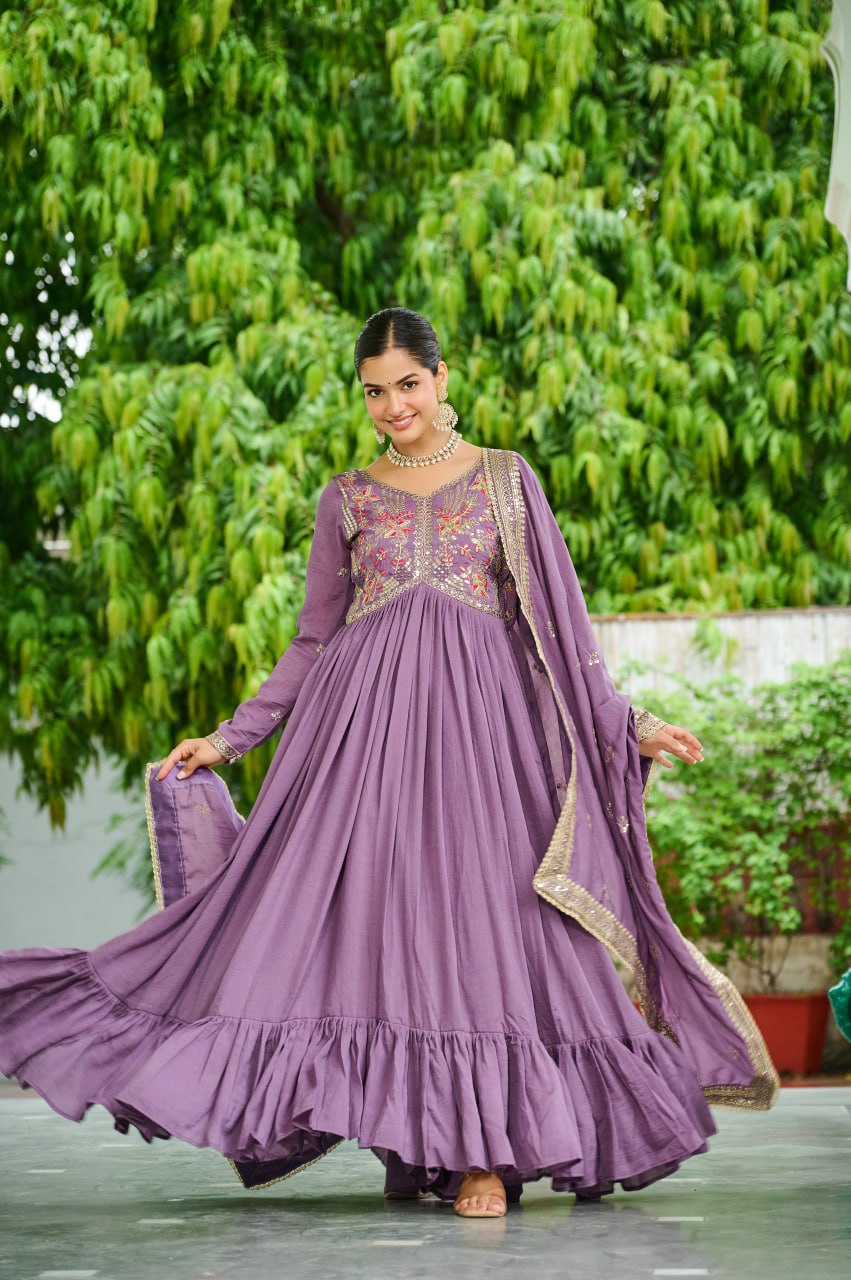 Lovender Color Partywear Dress | Nardev Fashion