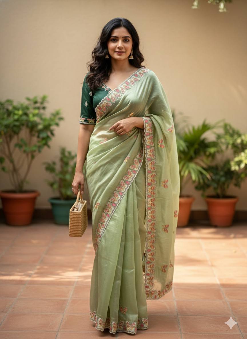 Pastel Organza Saree for Mehendi & Sangeet – Nardev Fashion
