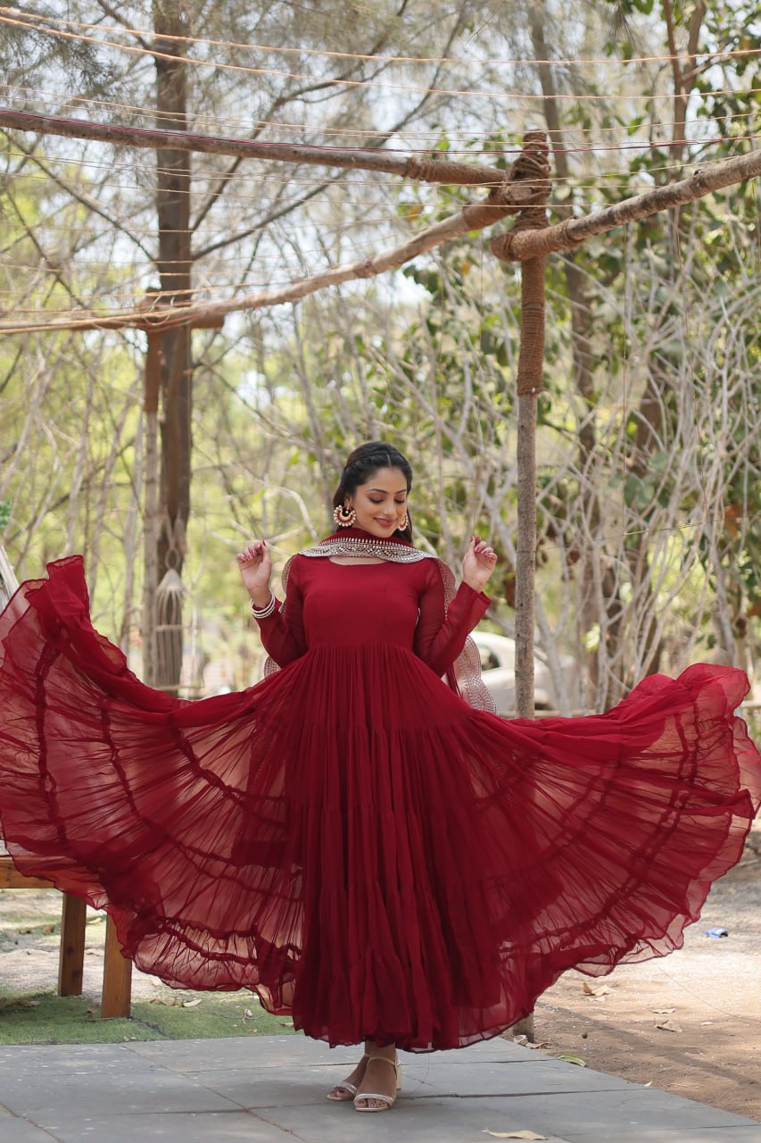 Maroon Color Partywear Flaired Anarkali | Nardev Fashion