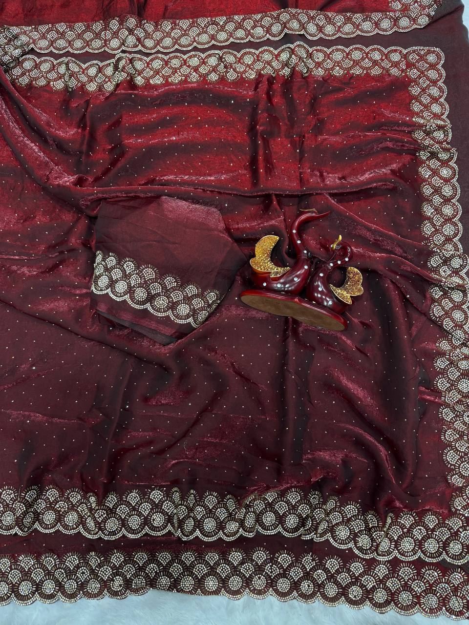 Maroon Marriage Party Wear Designer Saree | Nardev Fashion