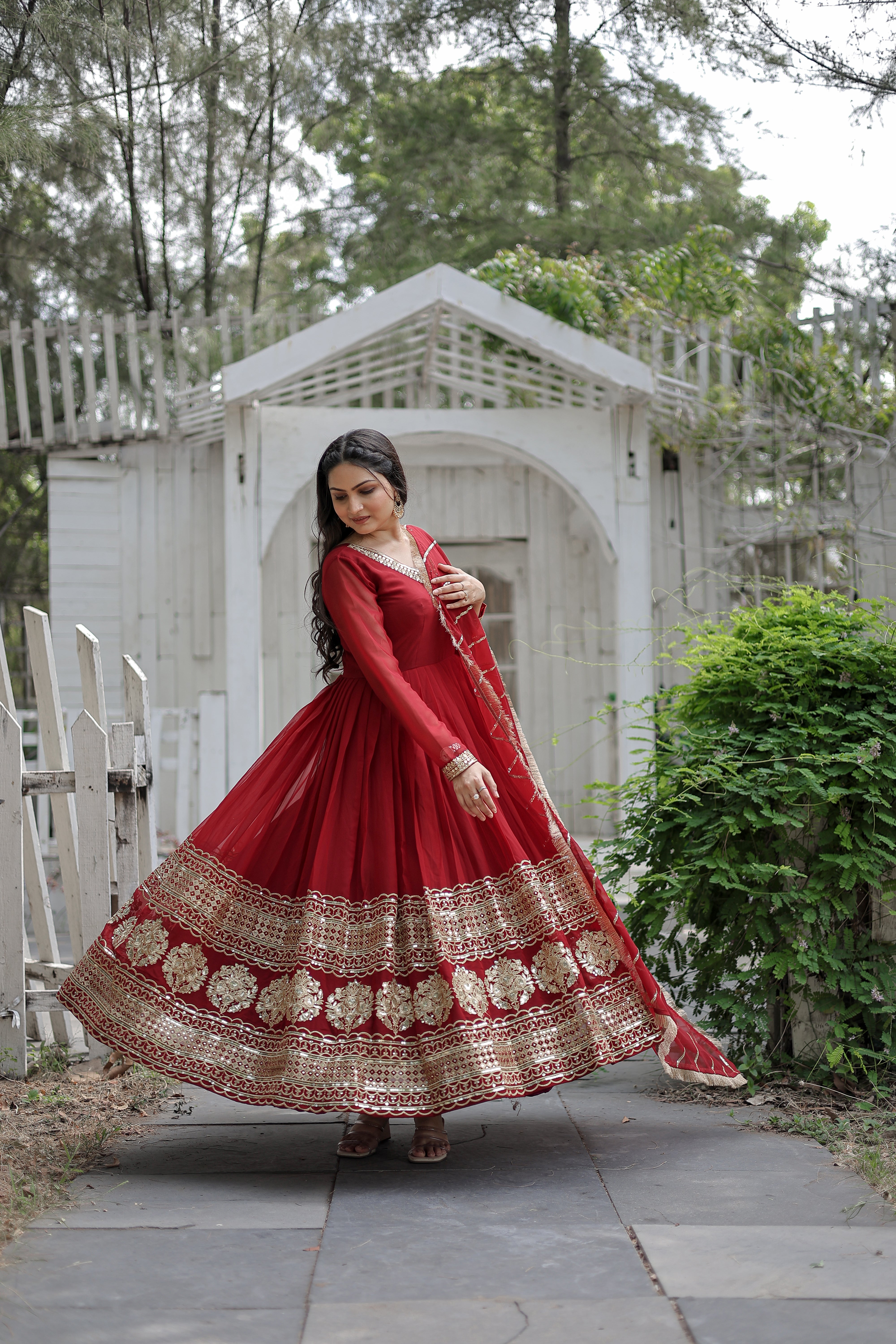 Maroon Anarkali Gown with Dupatta