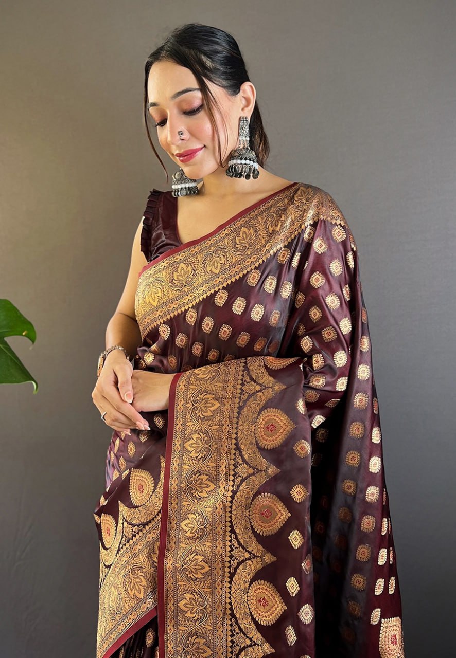 Maroon Banarasi Katan Silk Zari Woven Saree