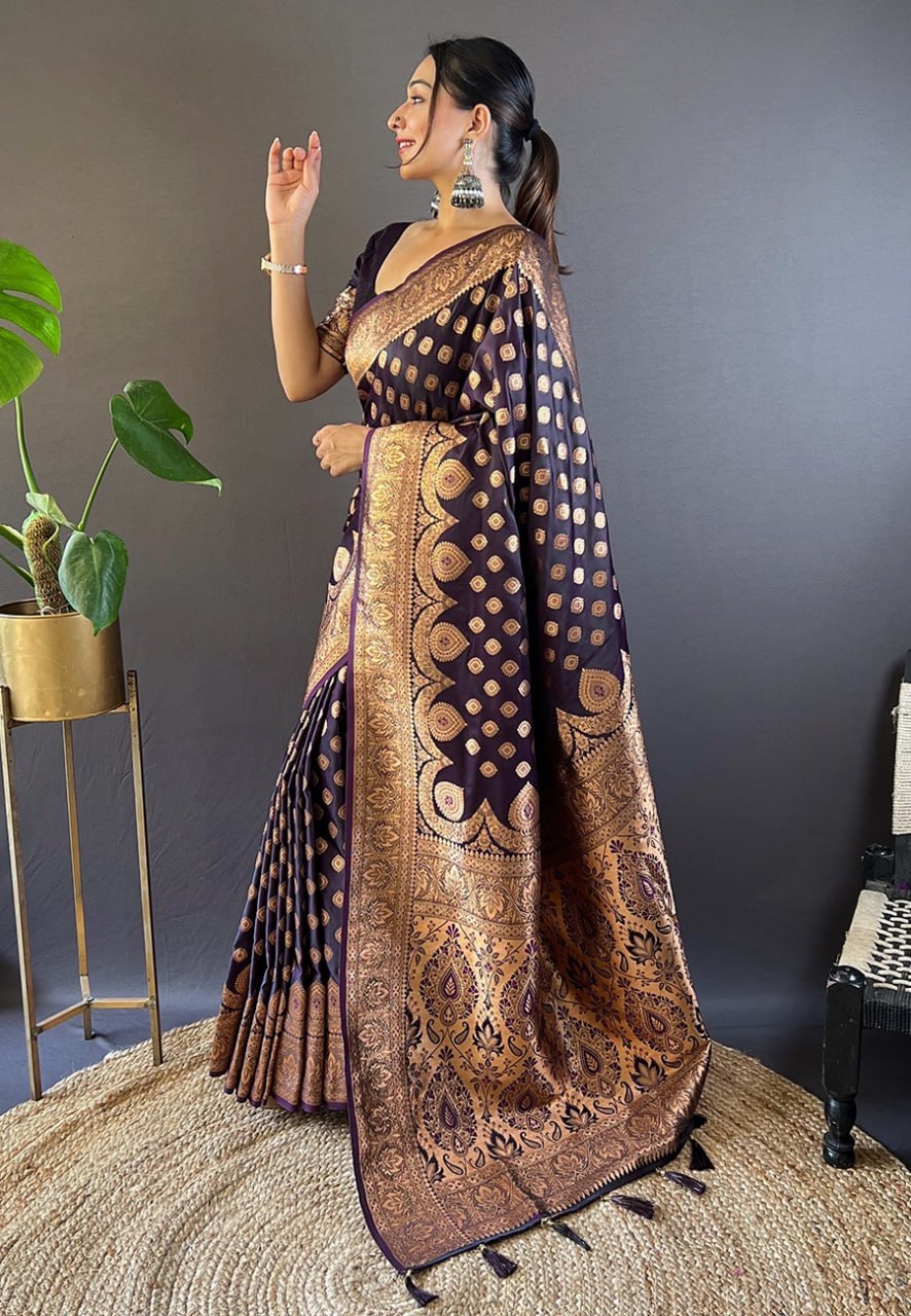 Maroon Banarasi Katan Silk Zari Woven Saree