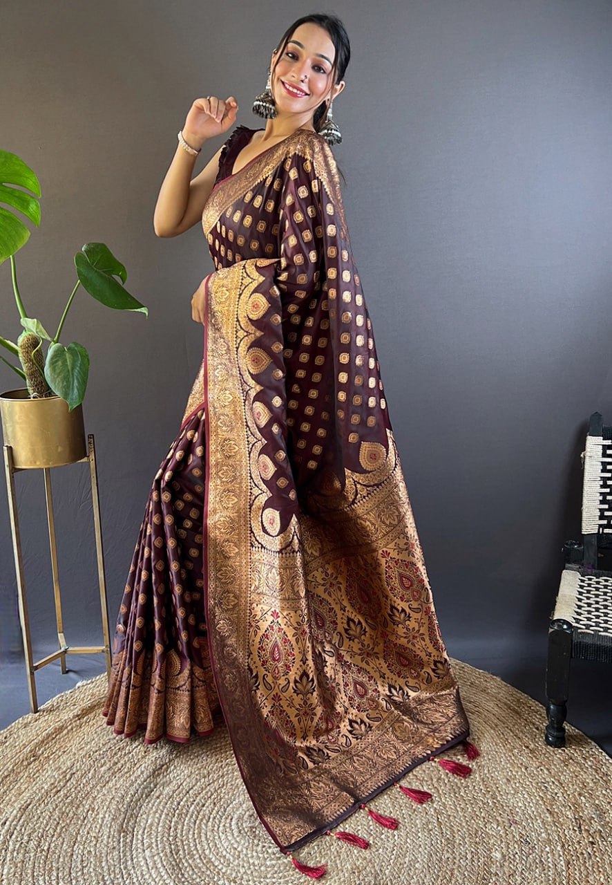 Maroon Banarasi Katan Silk Zari Woven Saree-5