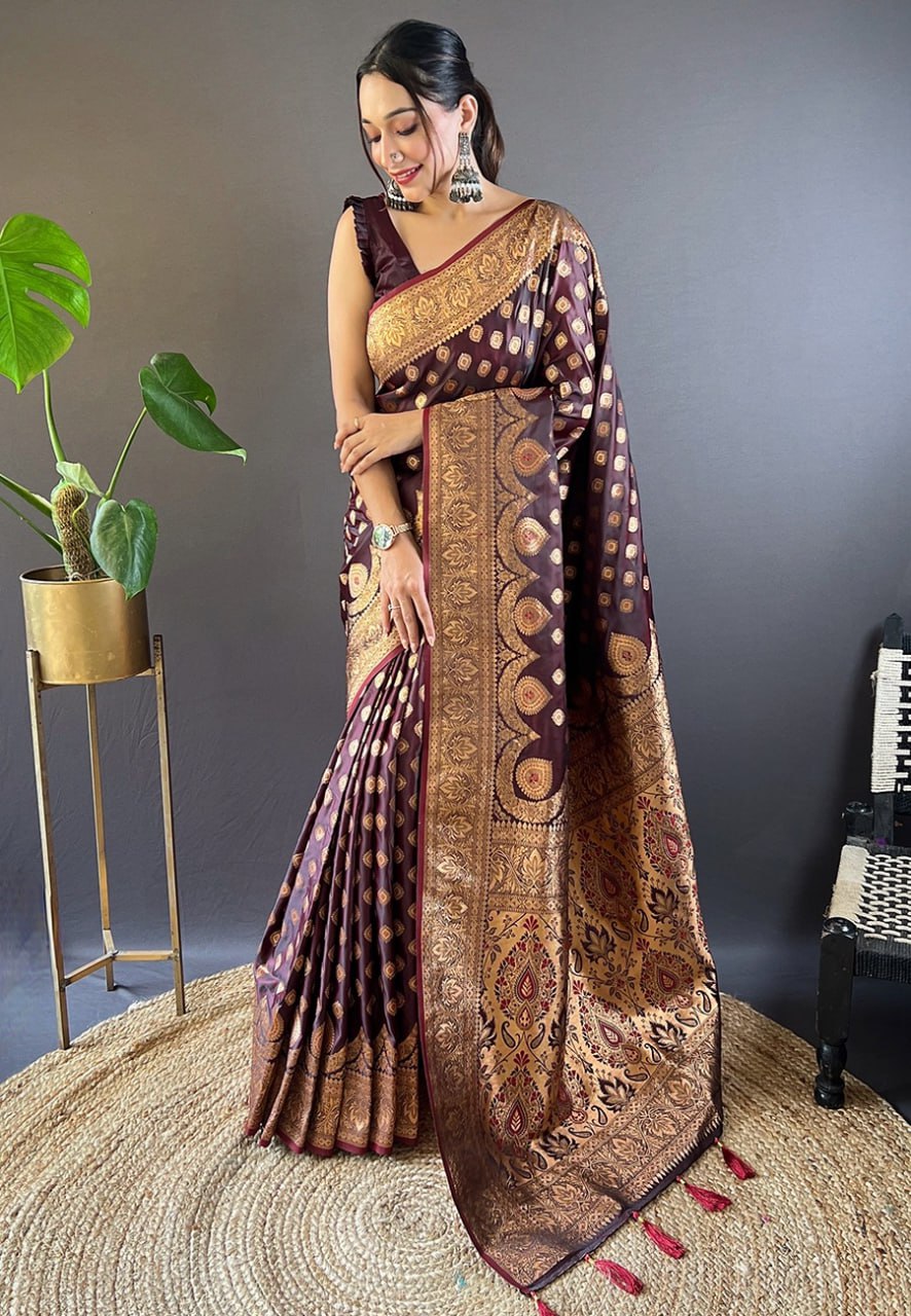 Maroon Banarasi Katan Silk Zari Woven Saree-6