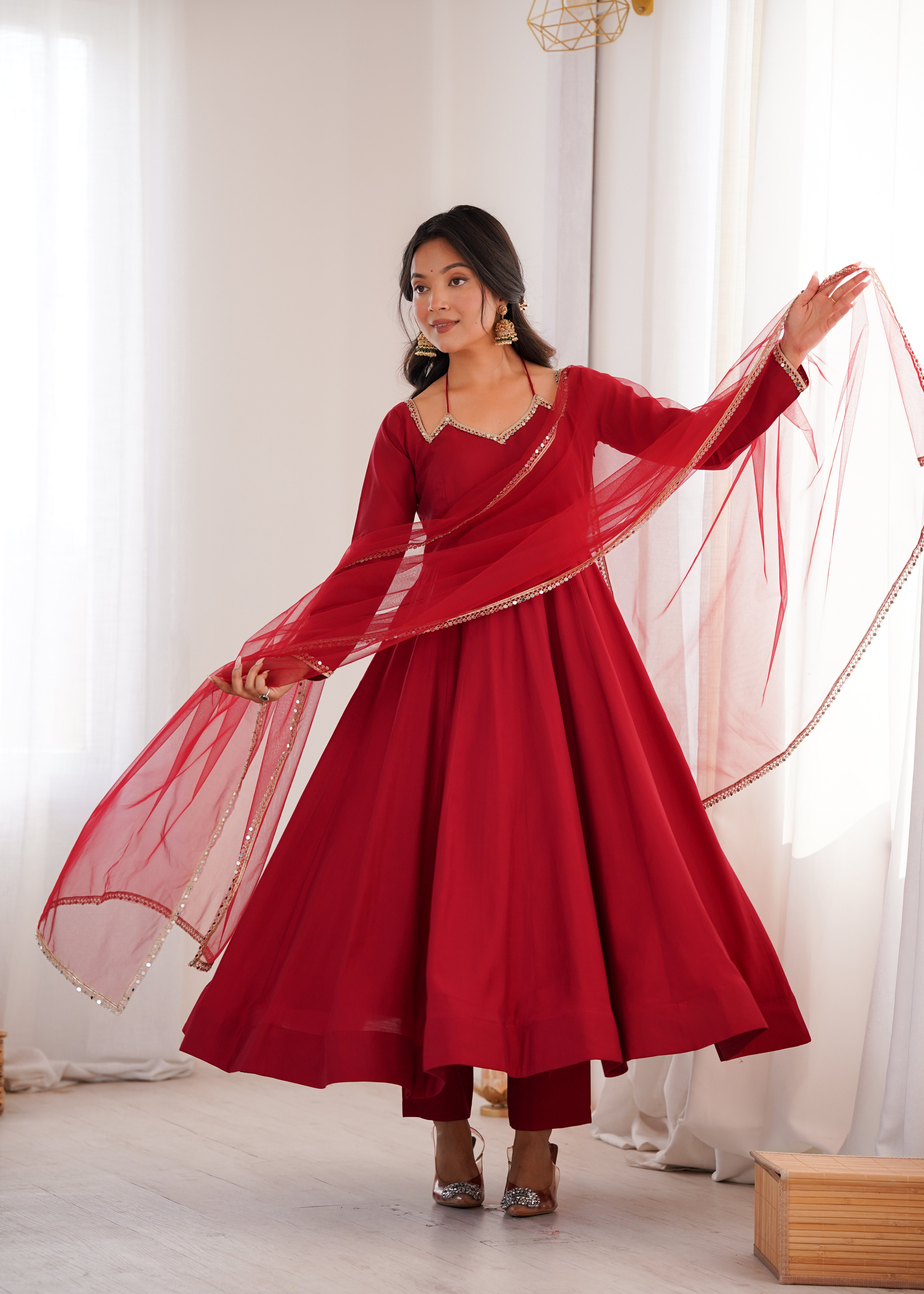 Maroon Designer Anarkali Gown Set | Nardev Fashion