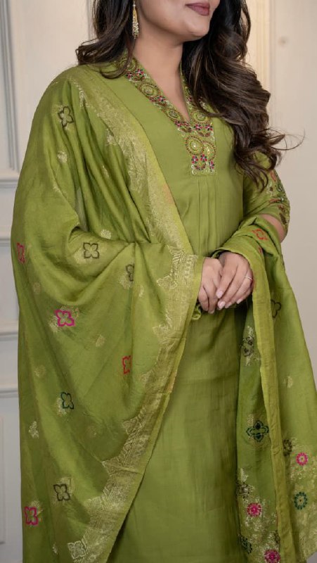 Mehandi Color Roman Silk Festival Kurta Set