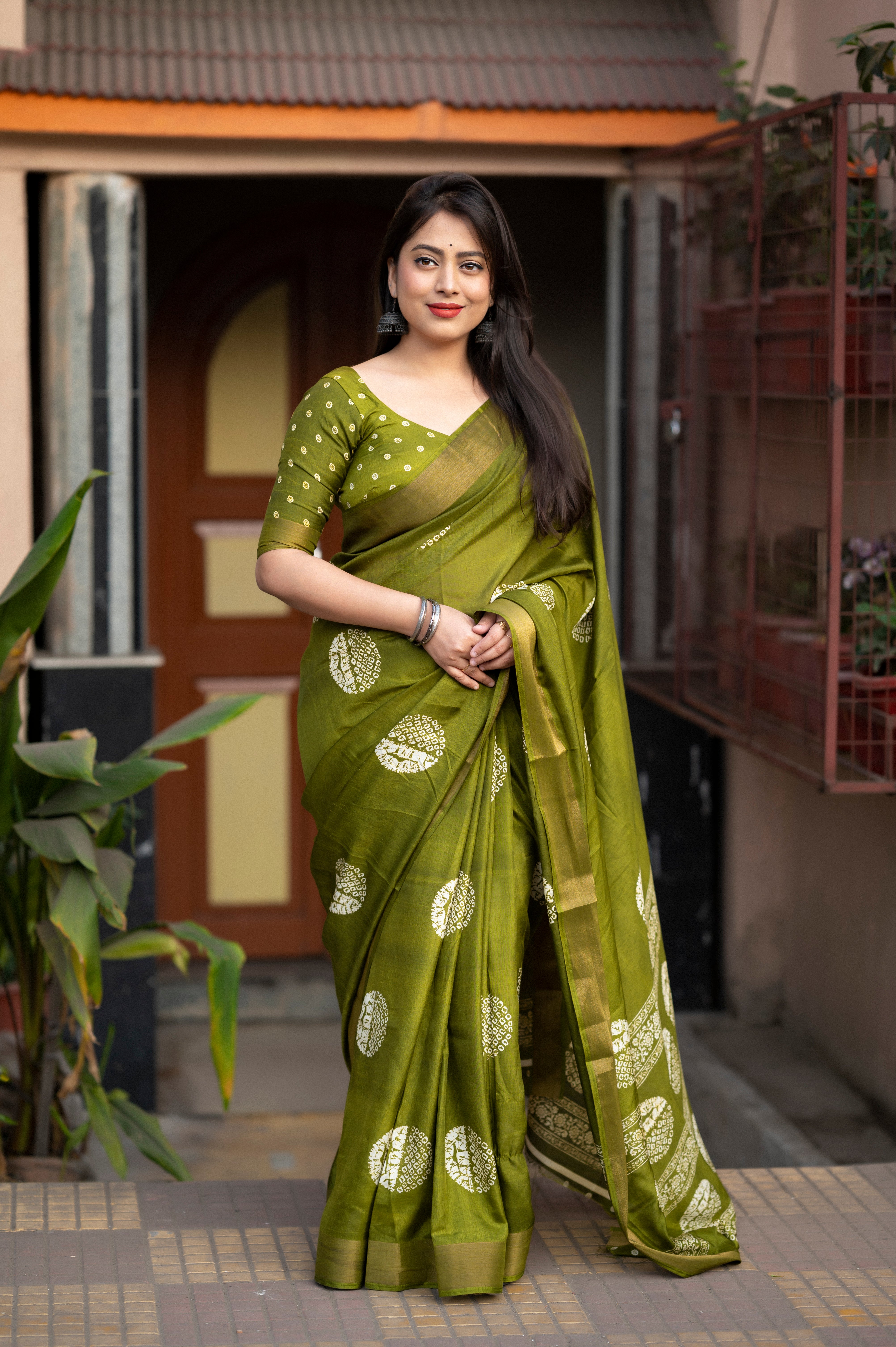 Mehendi Green Batik Printed Cotton Sari