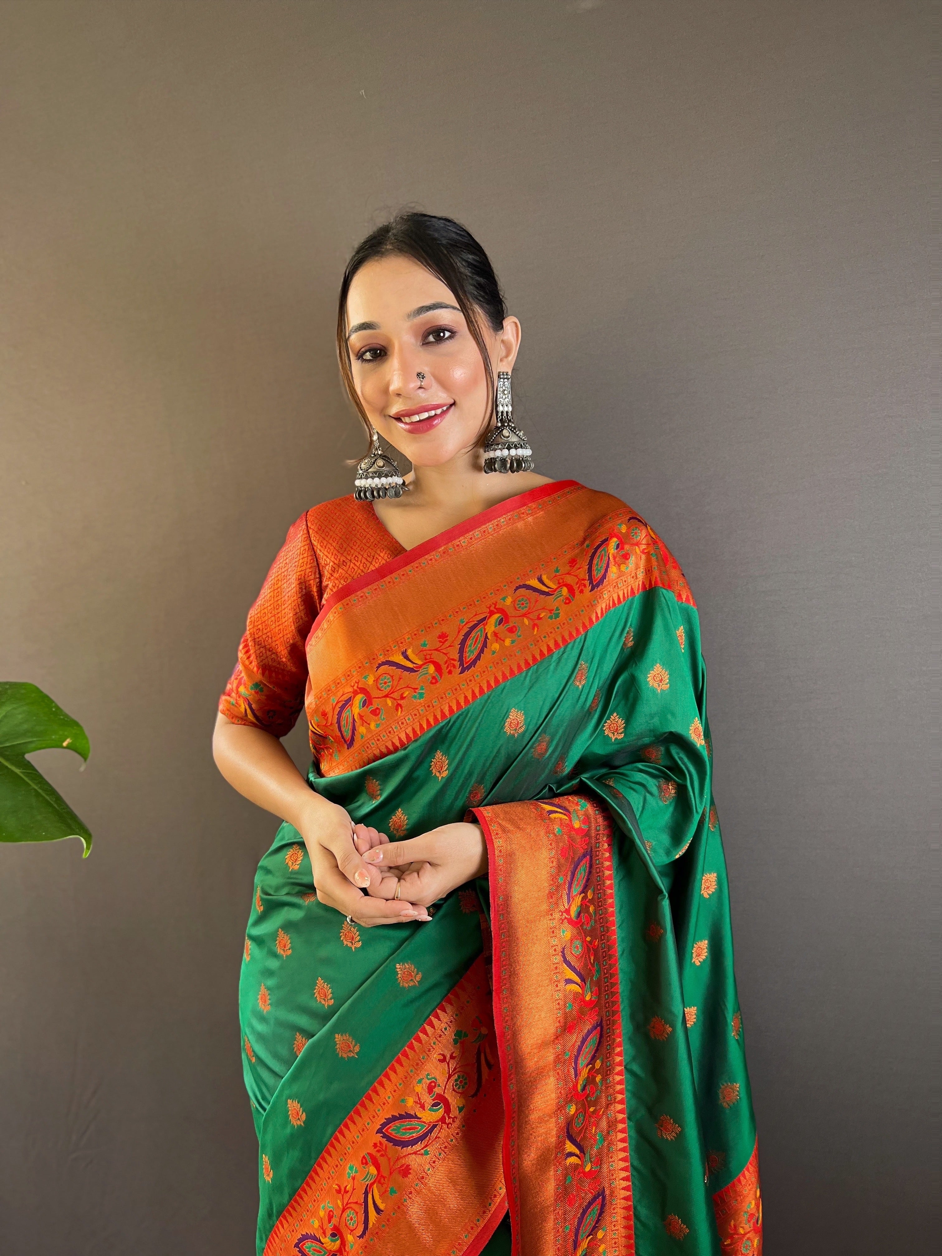 Mehndi Green Design Silk Paithani Kanjivaram Saree