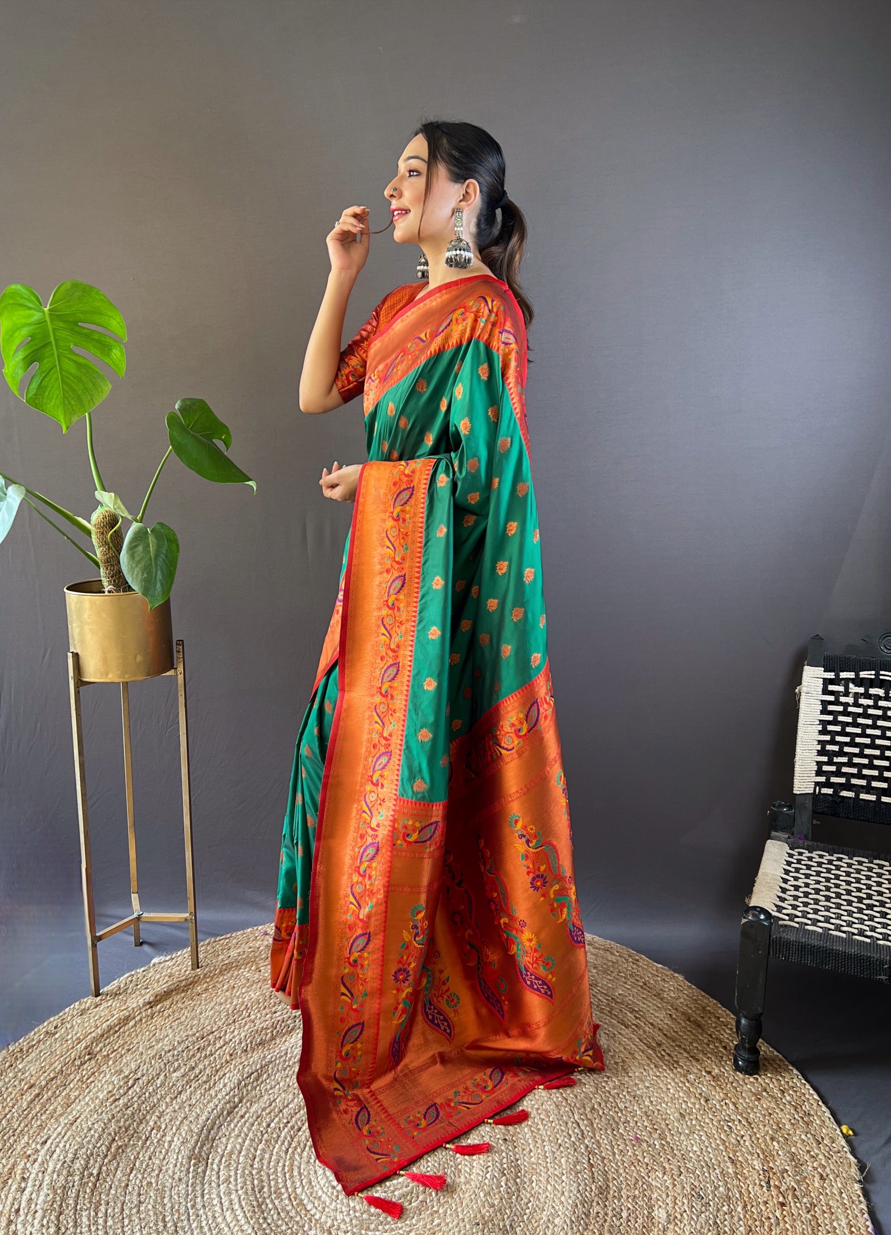 Mehndi Green Design Silk Paithani Kanjivaram Saree