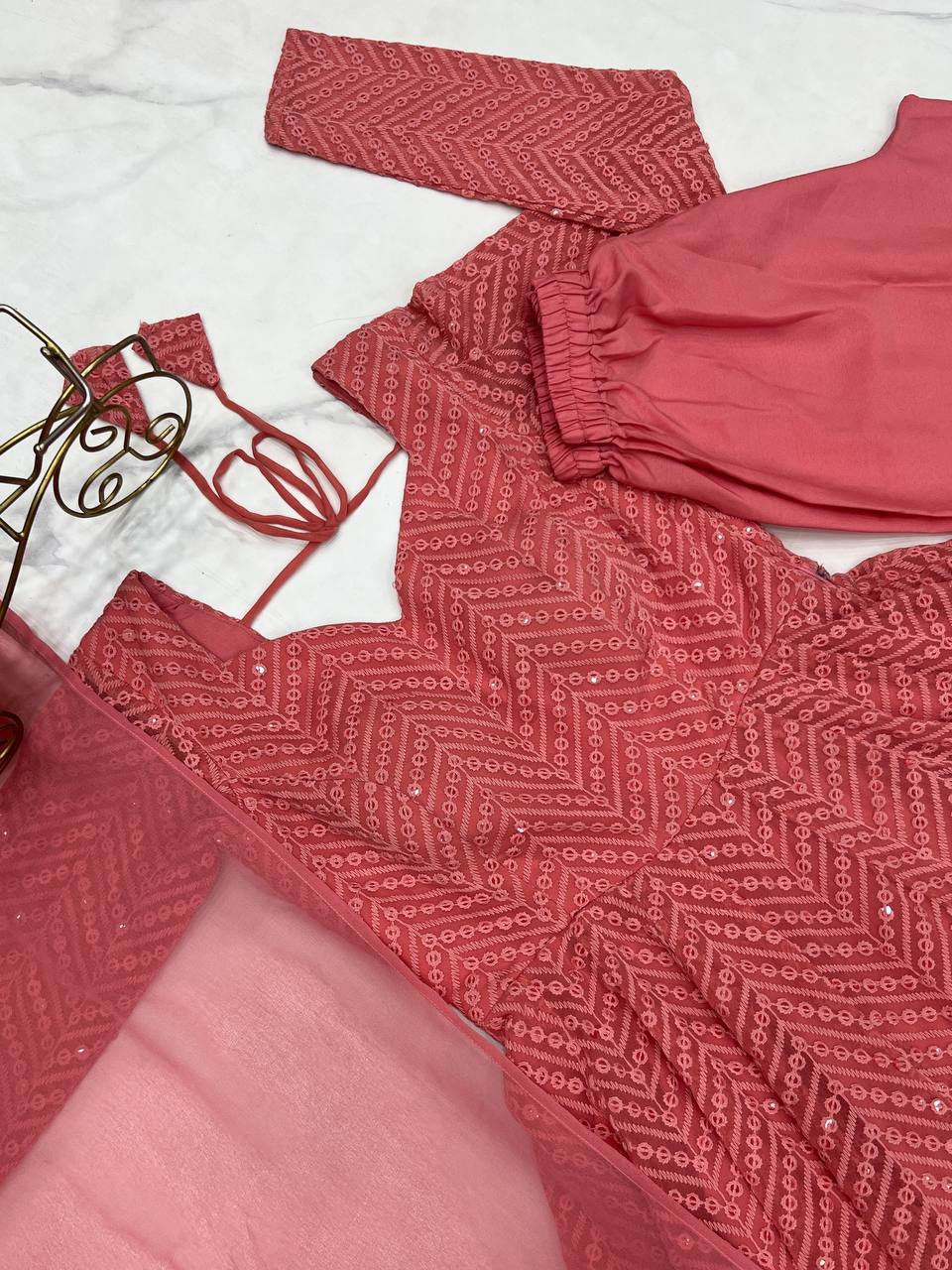 Nardev Fashion Onion Color Lucknowi Anarkali Gown Set - Aarti Chauhan