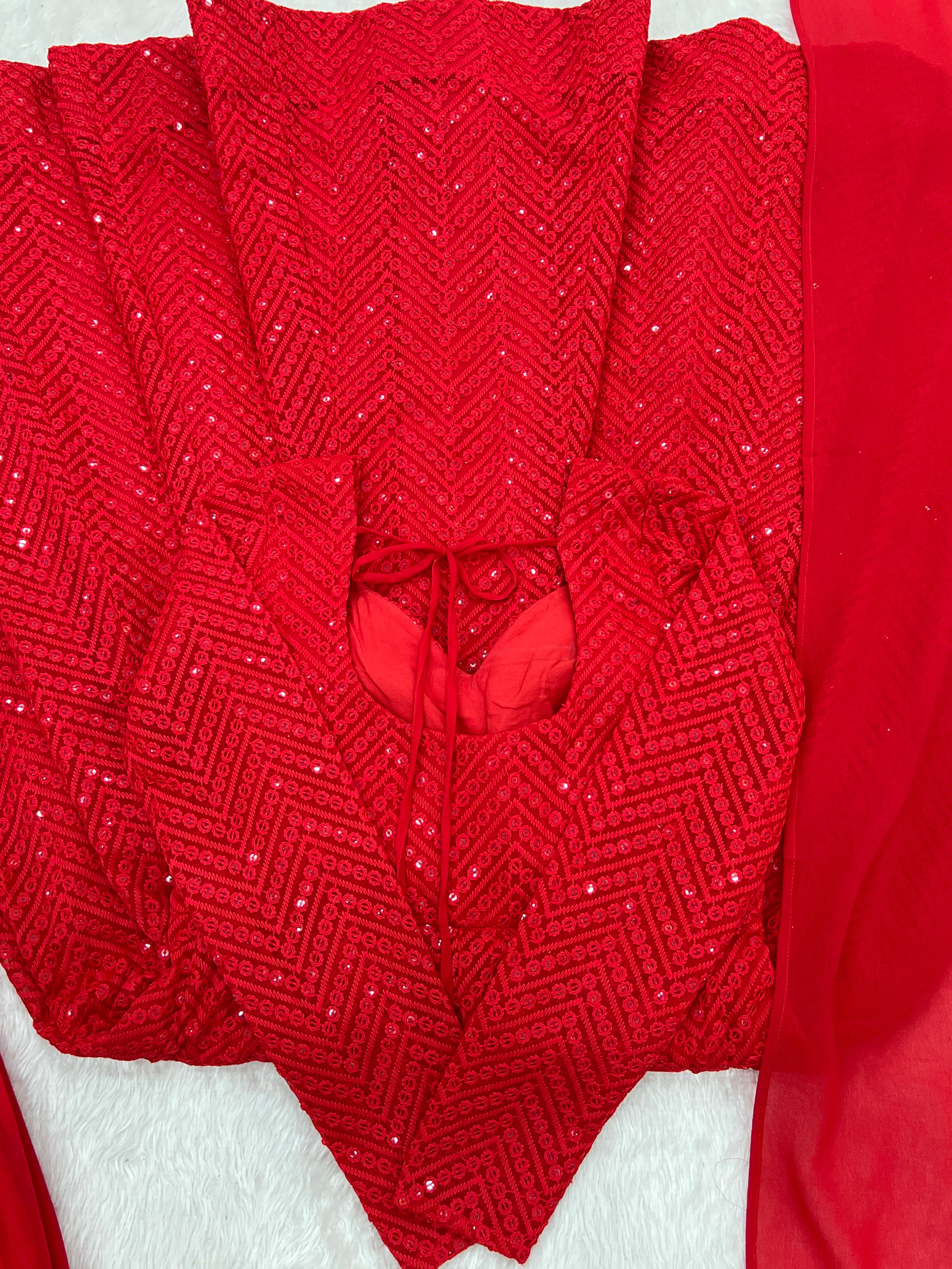 Nardev Fashion Red Color Lucknowi Anarkali Gown Set - Aarti Chauhan - Karva Chauth