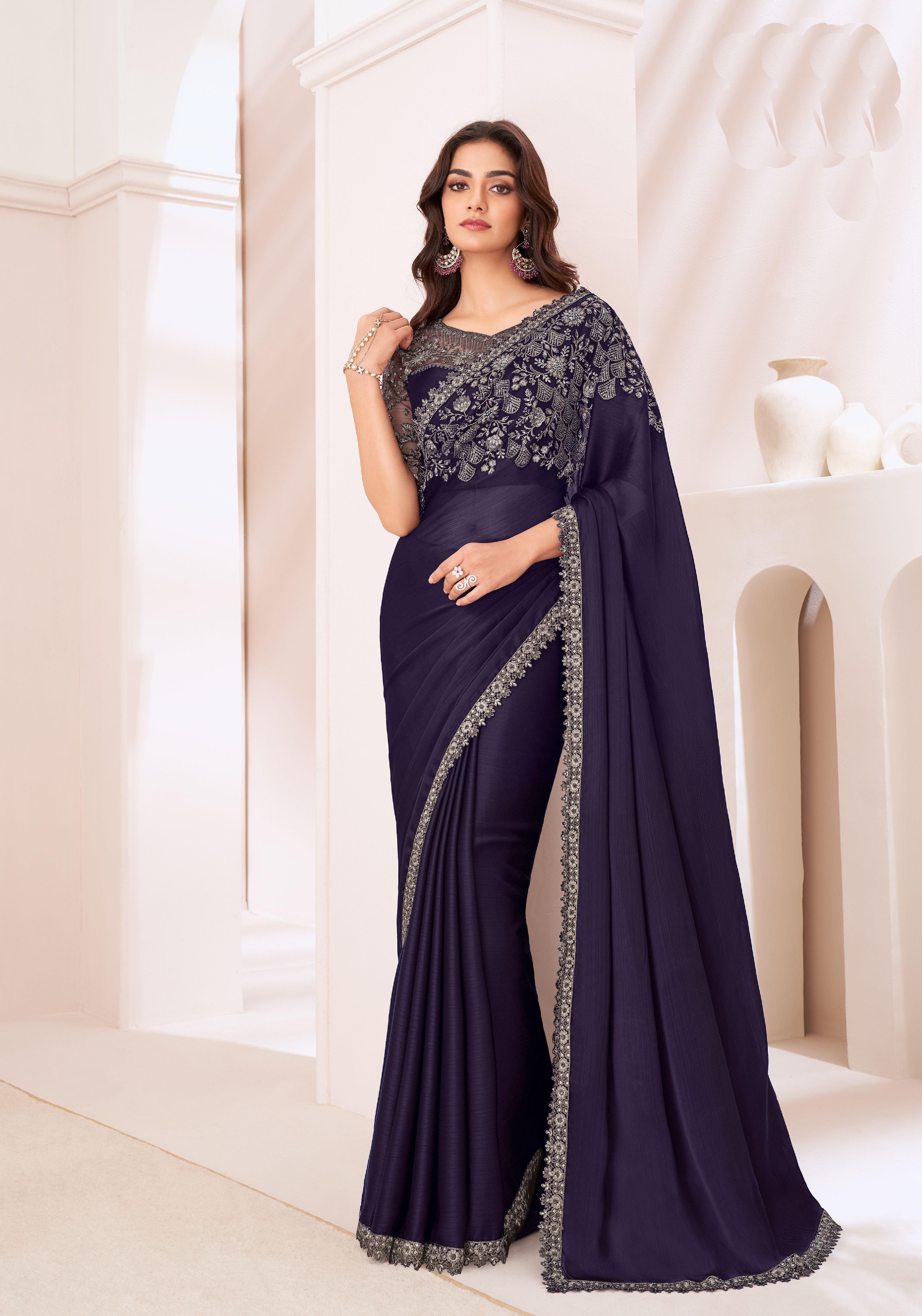 Navyblue Partywear Saree with Designer Blouse