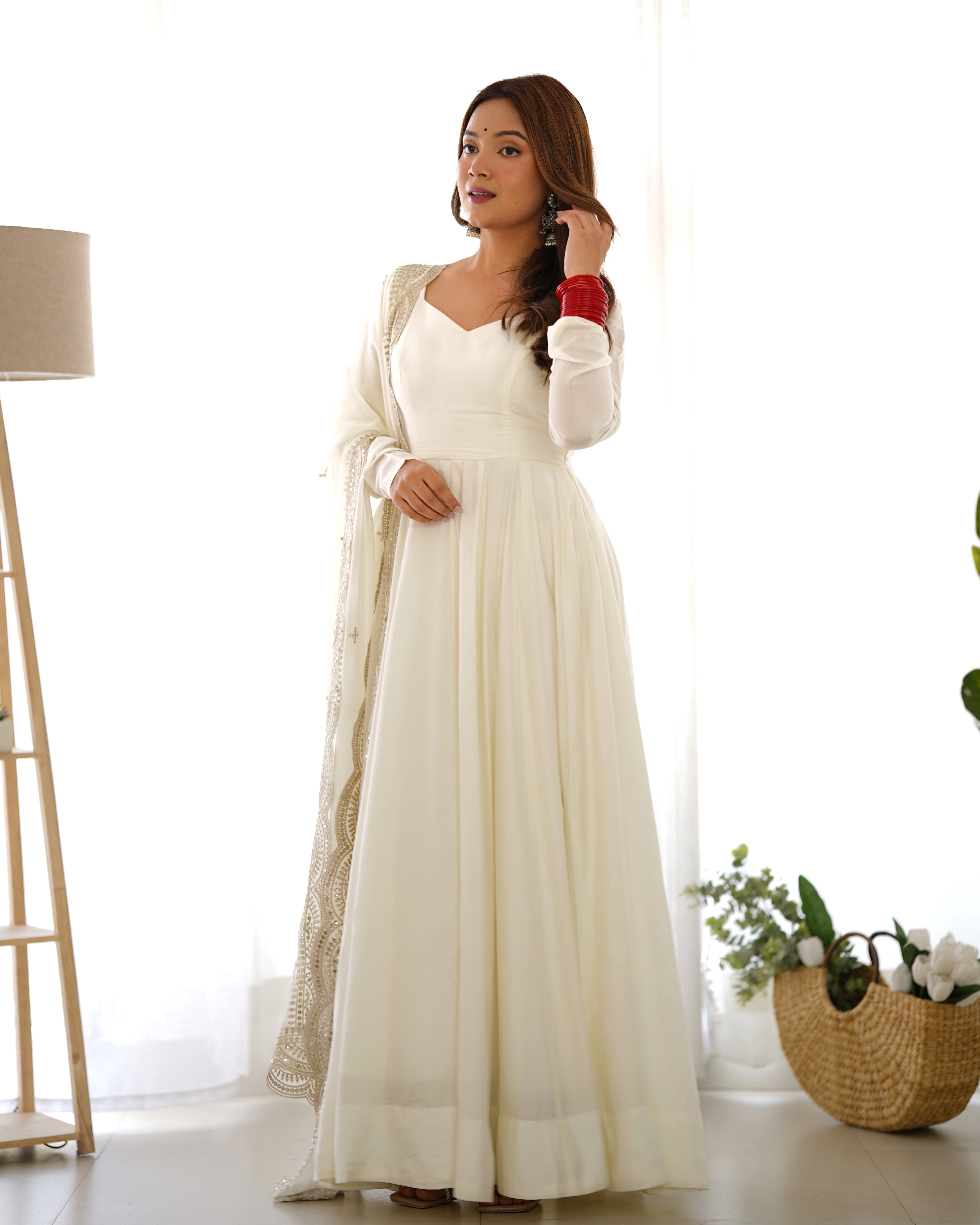 Offwhite Anarkali Gown Dupatta Pant Set