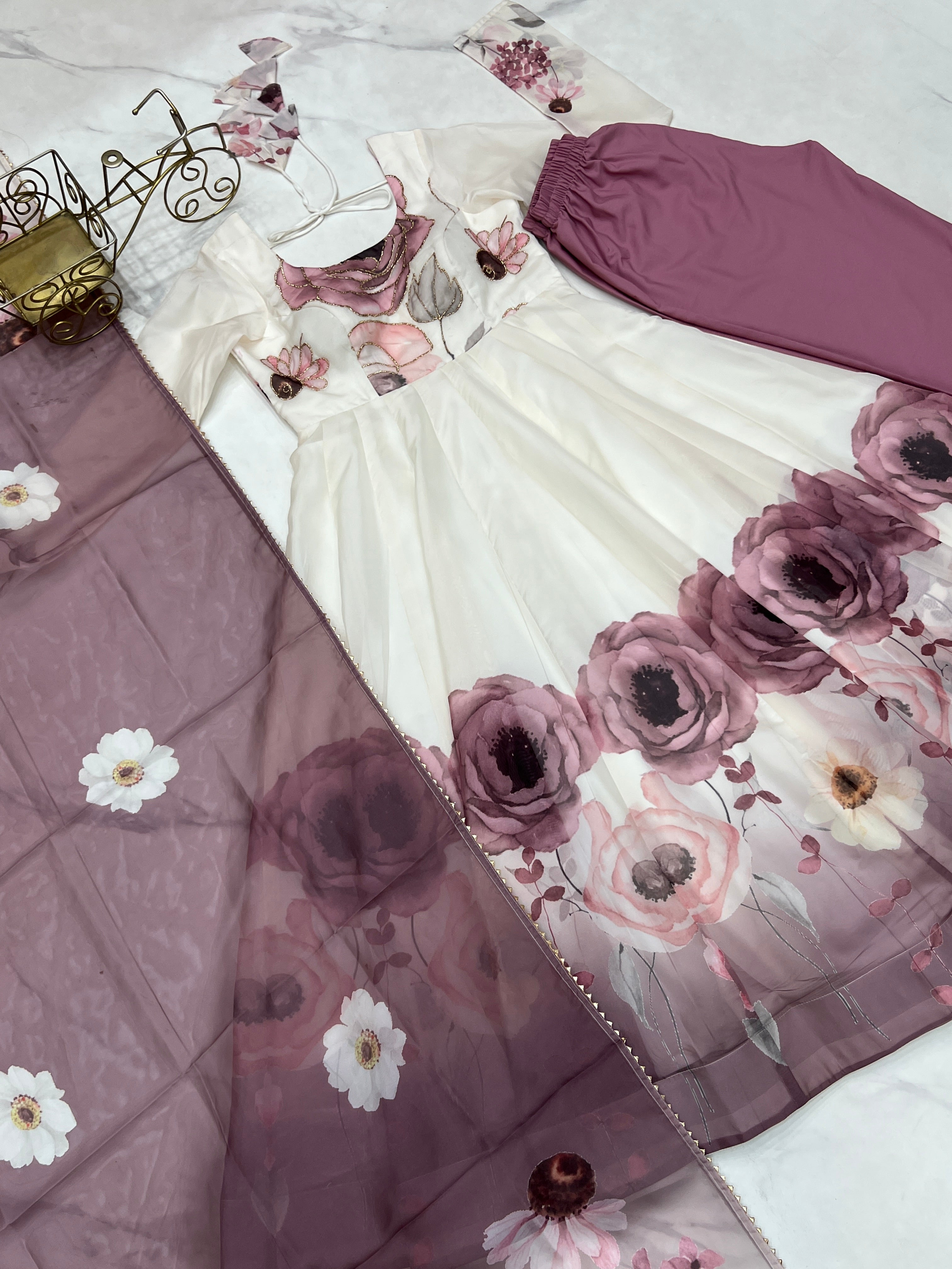 Onion Pink Color Festival Floral Anarkali Set - Aarti Chauhan