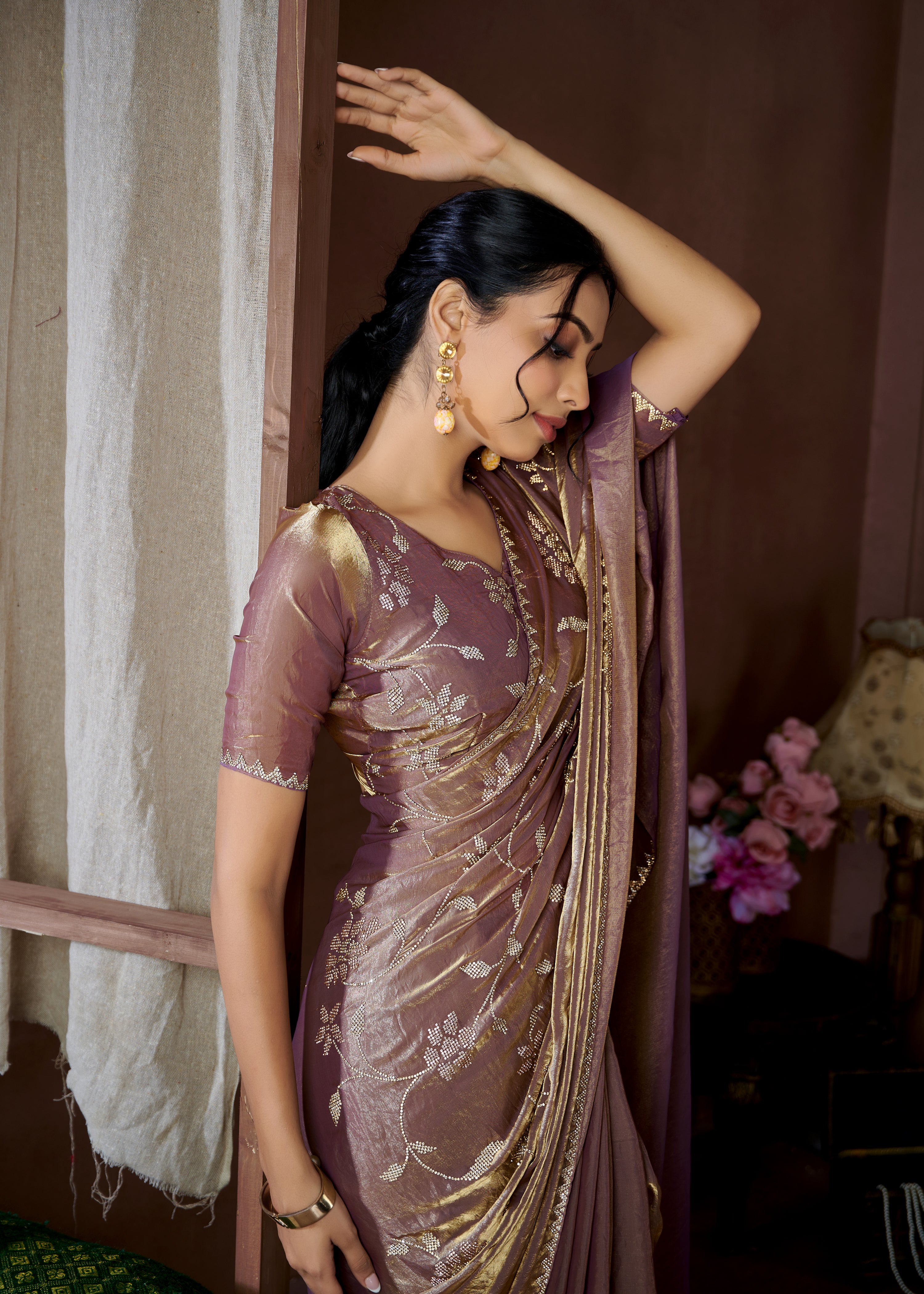 Party Wear Satin Handwork Silk Saree