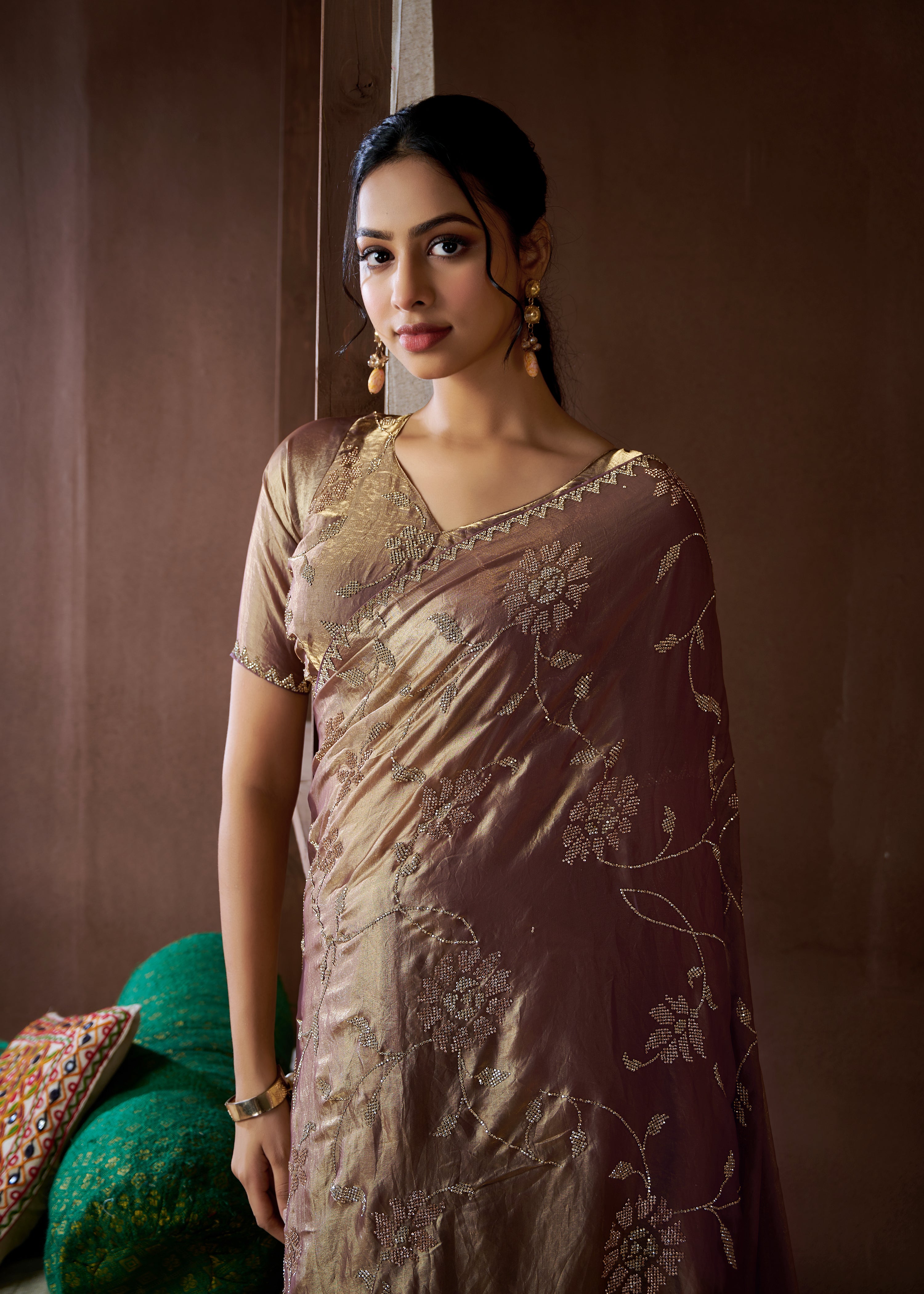 Party Wear Satin Handwork Silk Saree