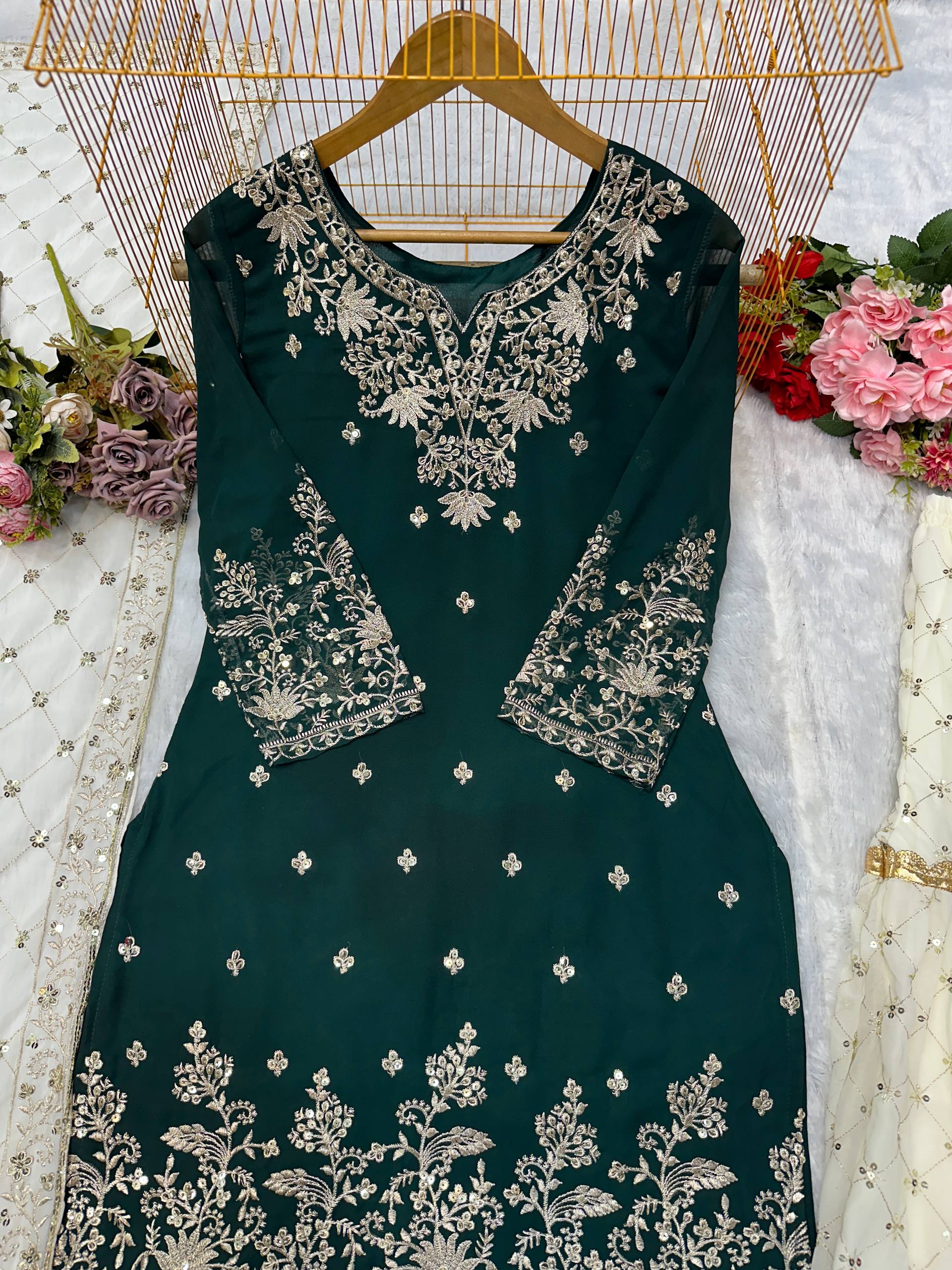 Partywear Top Plazzo Dupatta Set | Nardev Fashion