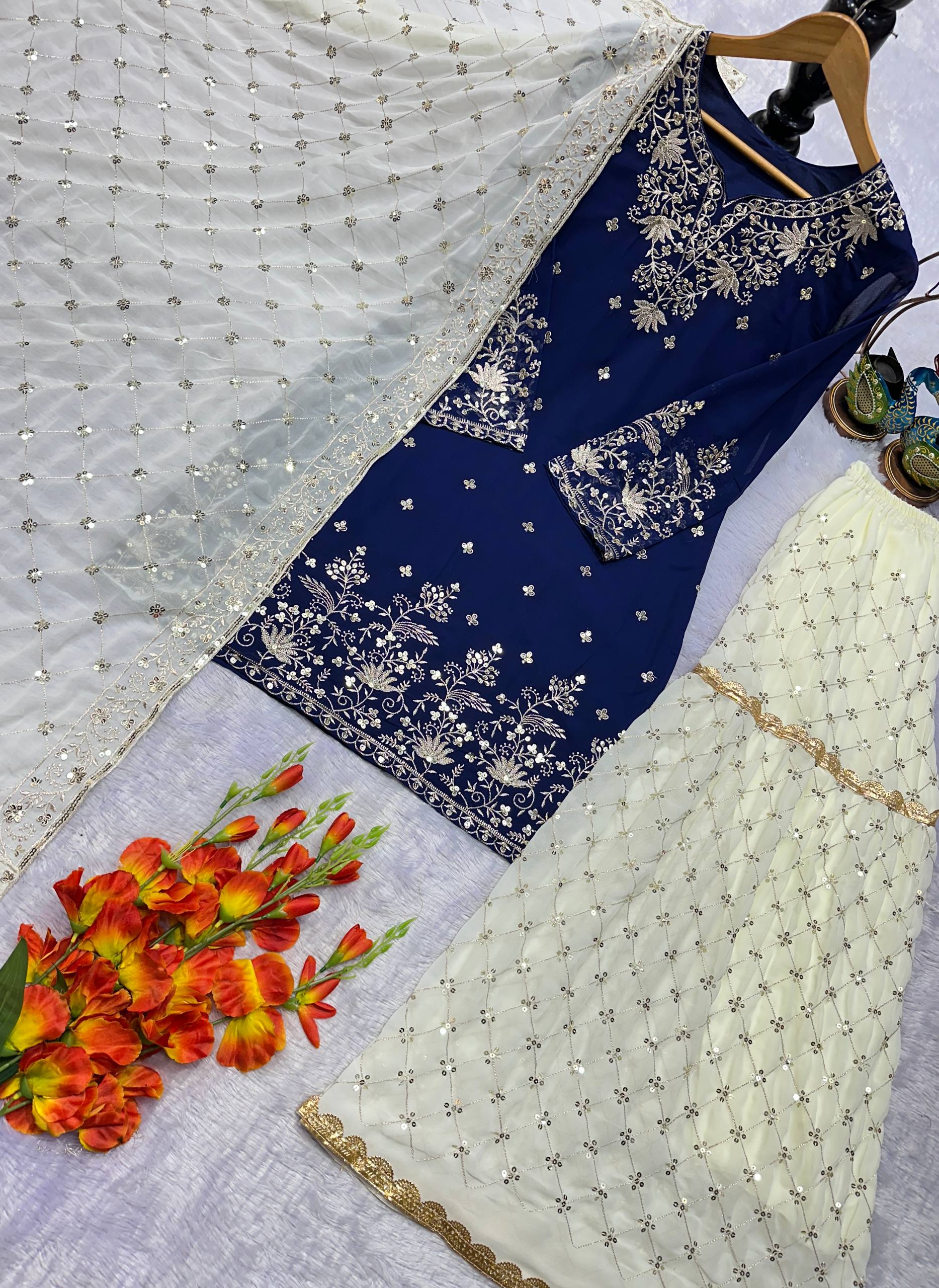 Partywear Top Plazzo Dupatta Set | Nardev Fashion