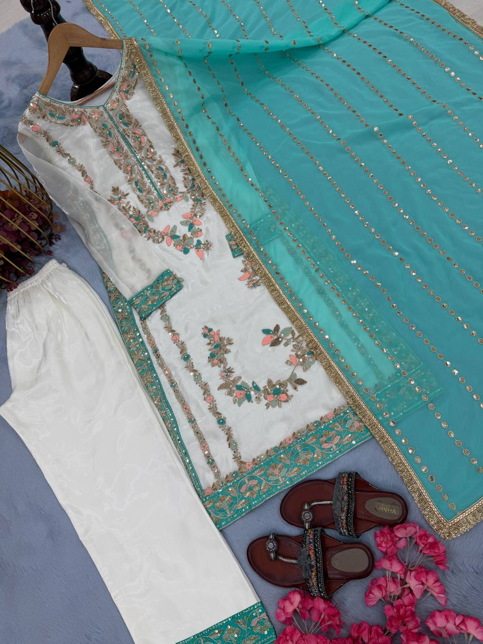 Partywear Top Plazzo Dupatta Set | Ready to Wear | Nardev Fashion