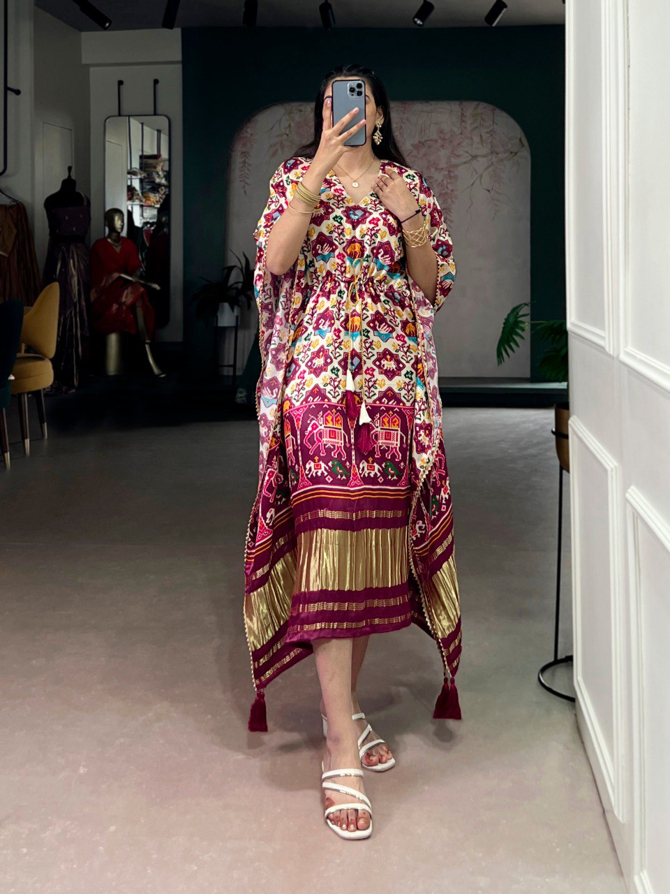 Patola Print Pure Gajji Silk Kaftan | Nardev Fashion