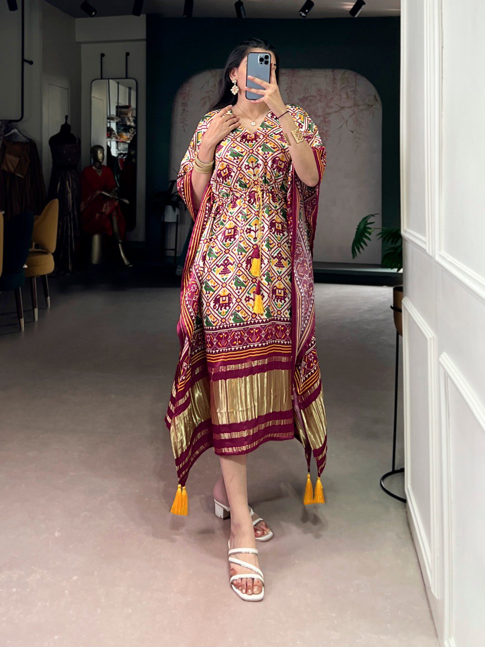 Patola Print Pure Gajji Silk Kaftan | Nardev Fashion