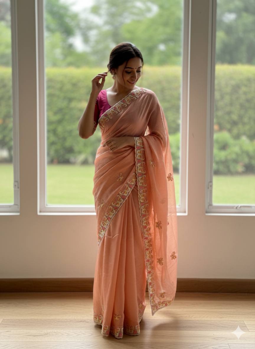 Pastel Organza Saree for Mehendi & Sangeet – Nardev Fashion